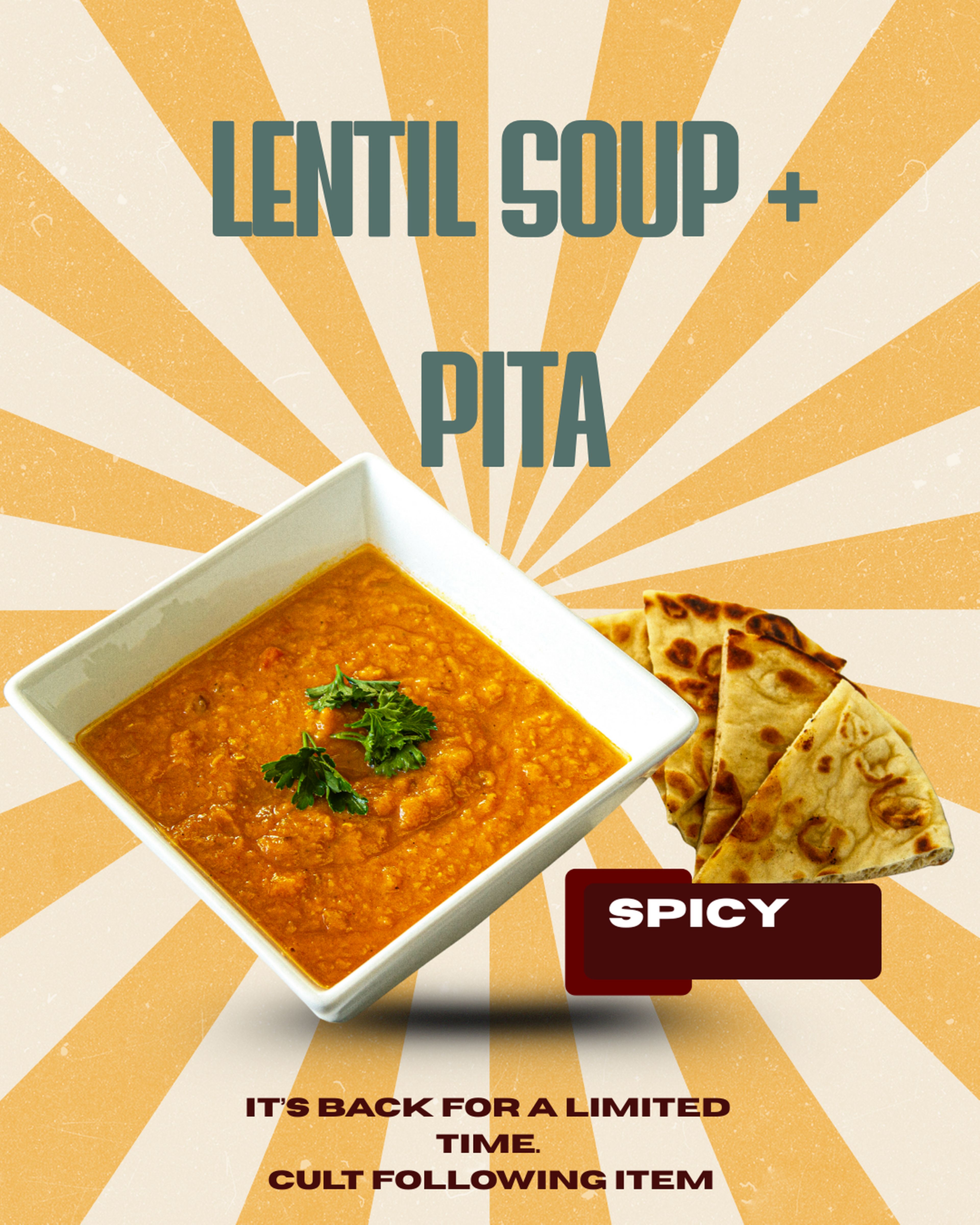 SPICY LENTIL SOUP + PITA.
