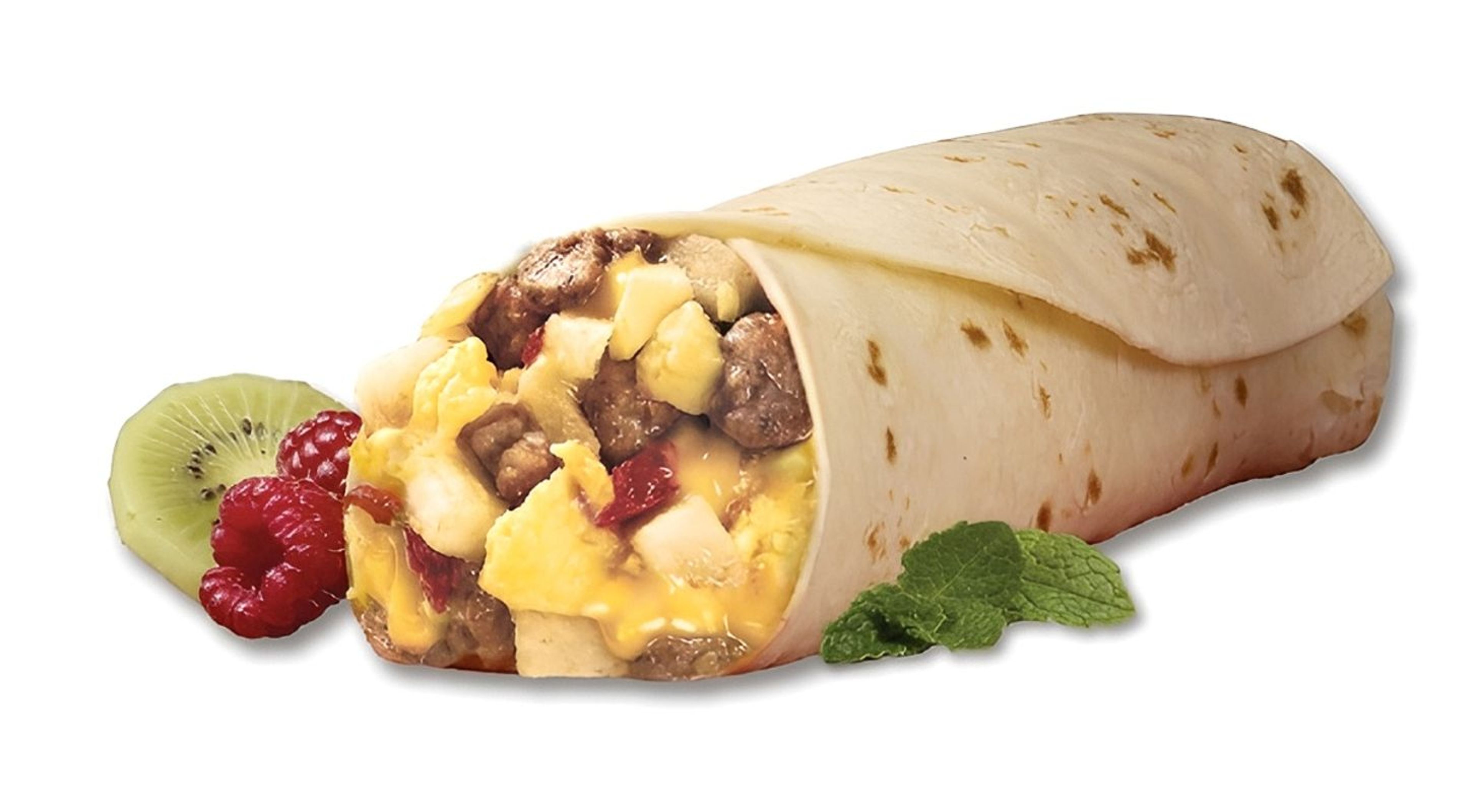 BURRITO EGG SAUSAGE POTATO CHEESE.