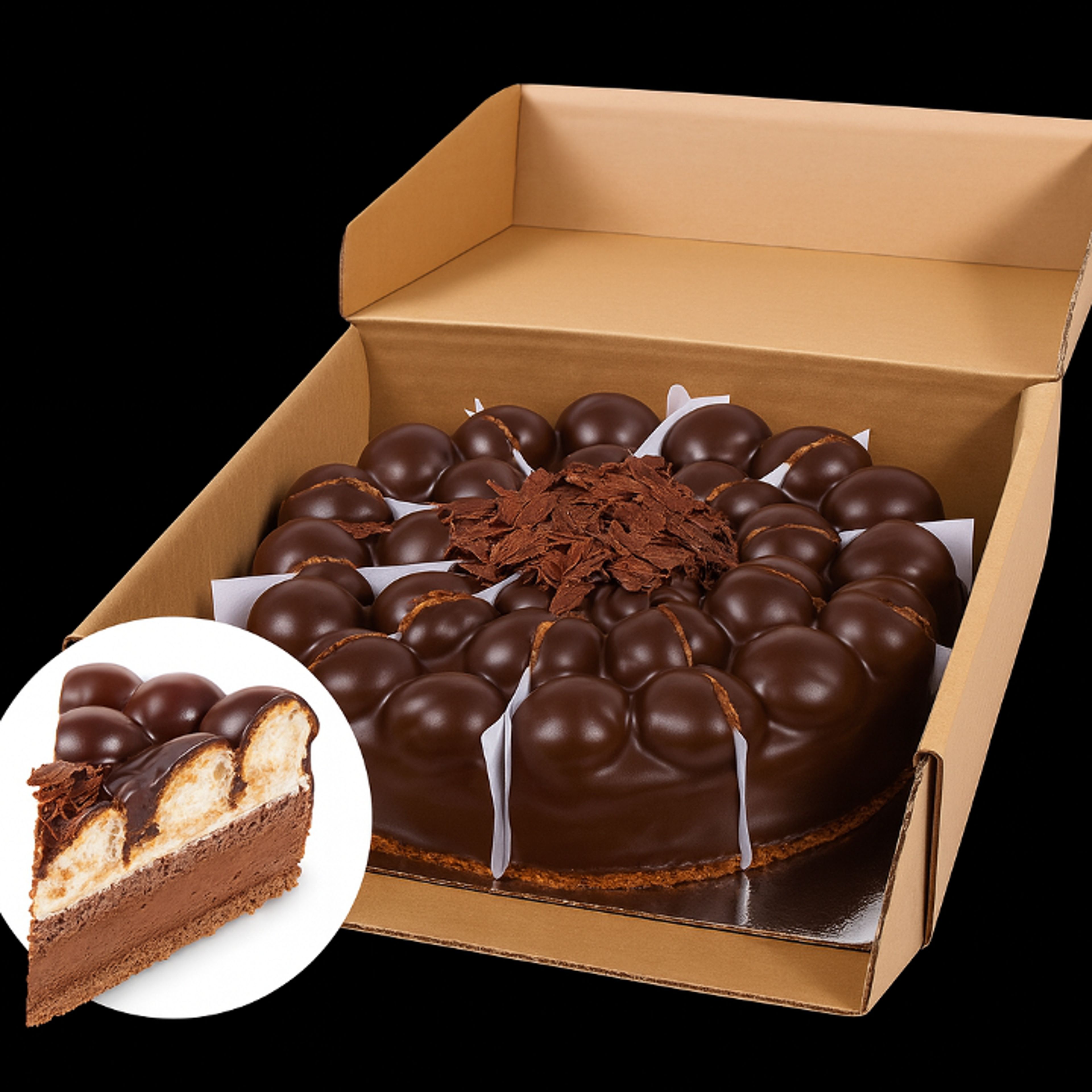 Black Profiterole Slice Cake.