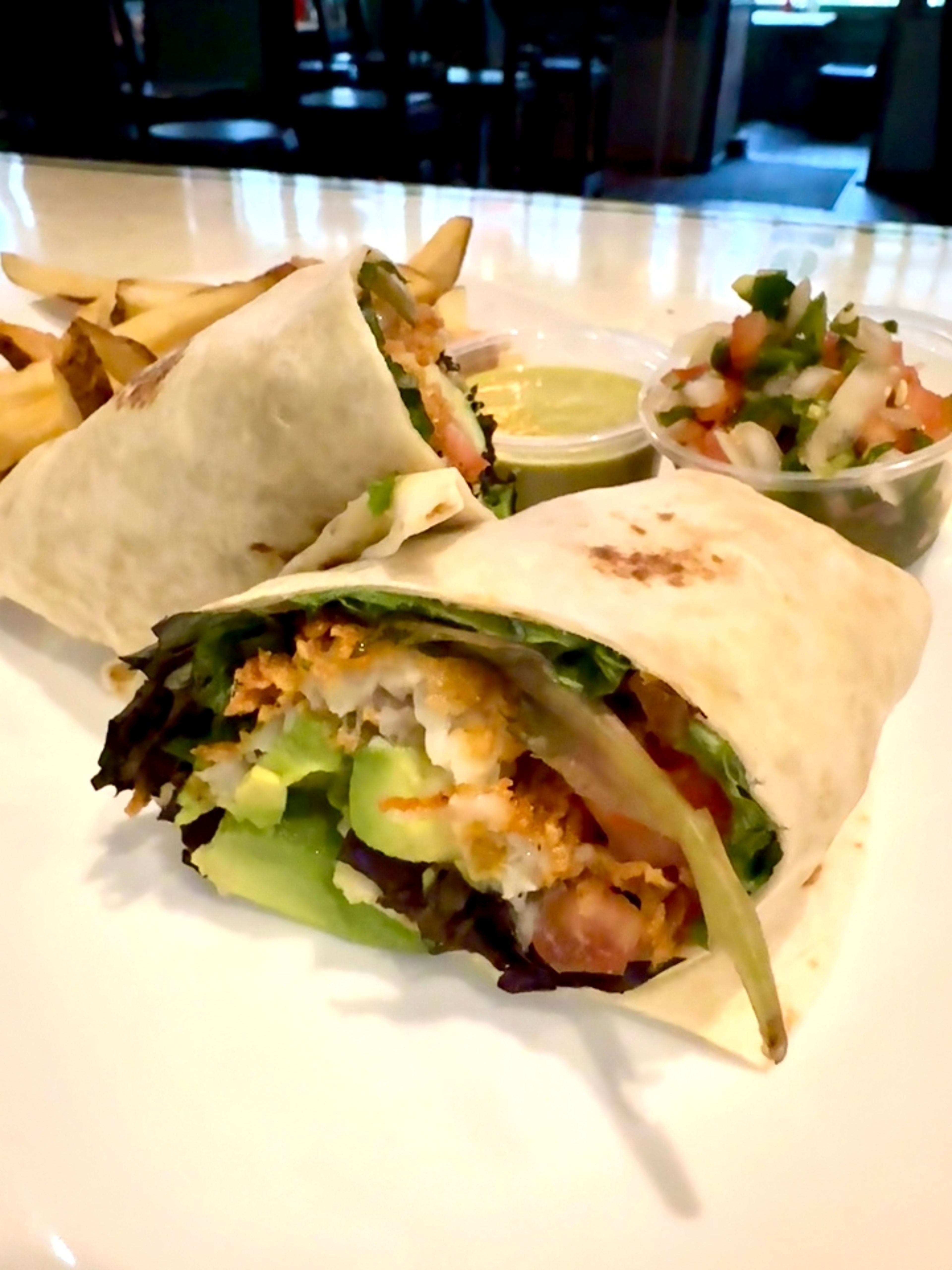 FRIED TILAPIA BURRITO.