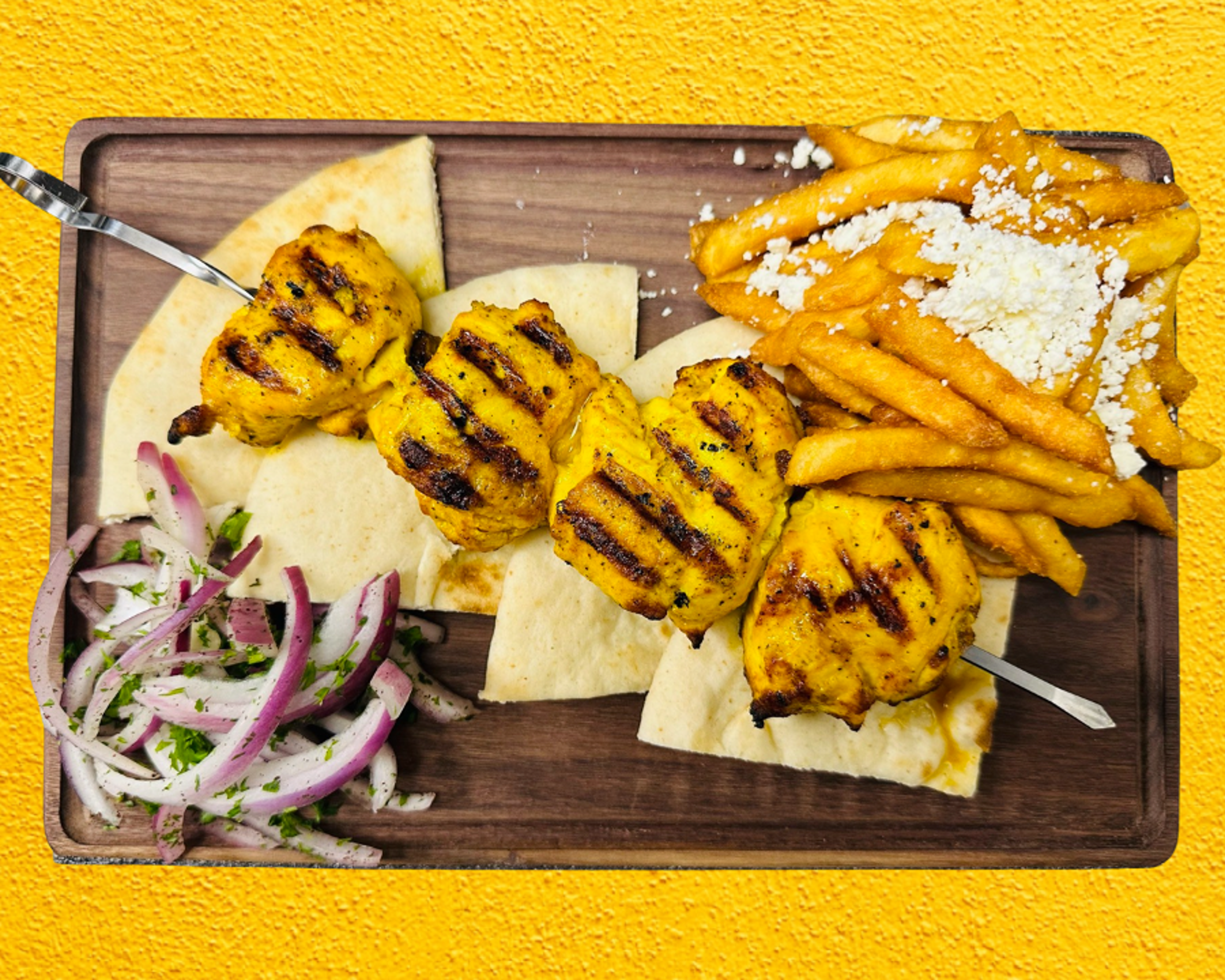 CHICKEN SOUVLAKI.