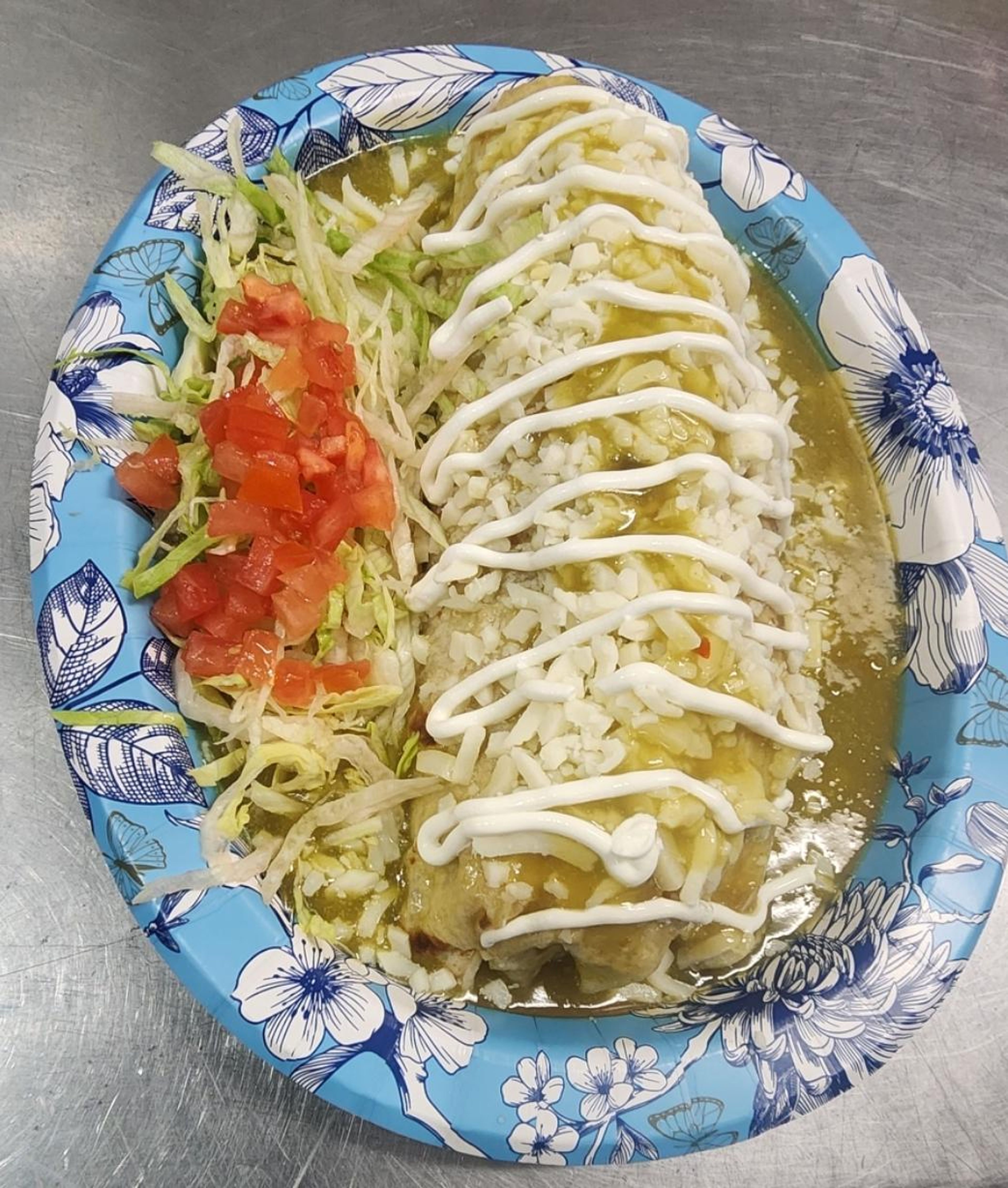 Shrimp green wet burrito.