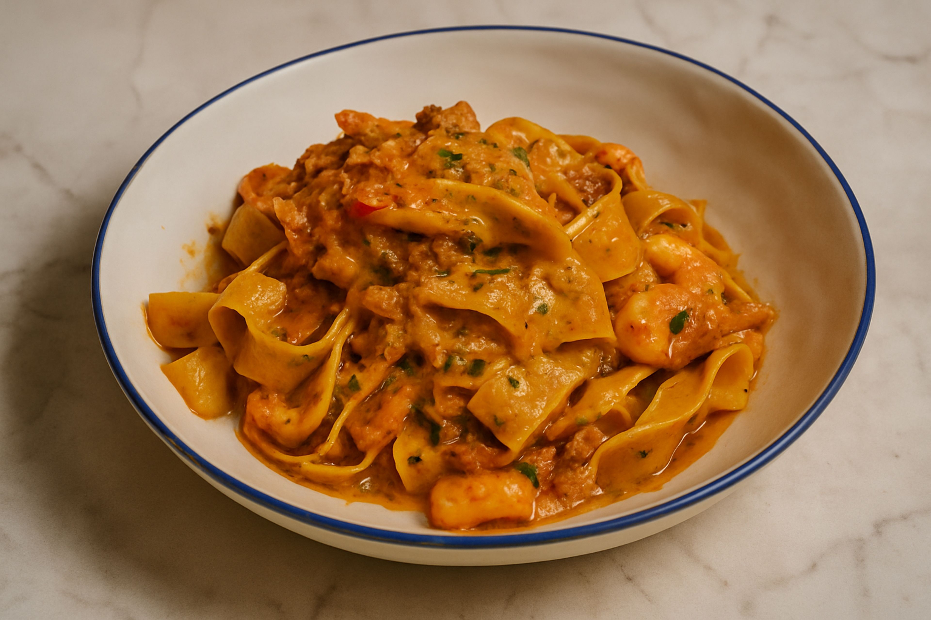 Cajun Shrimp Pappardelle.