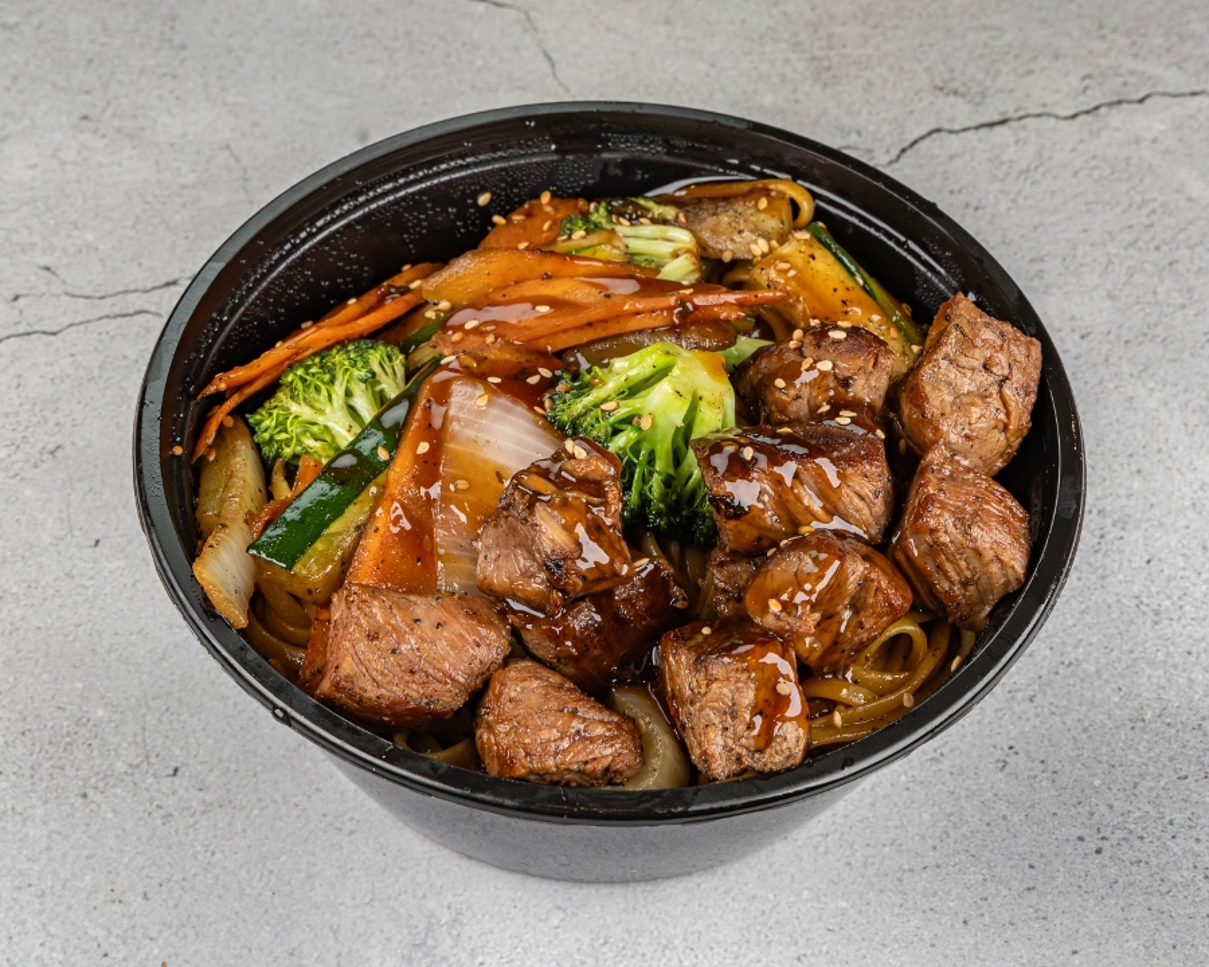 Strip Steak Garlic Noodle.