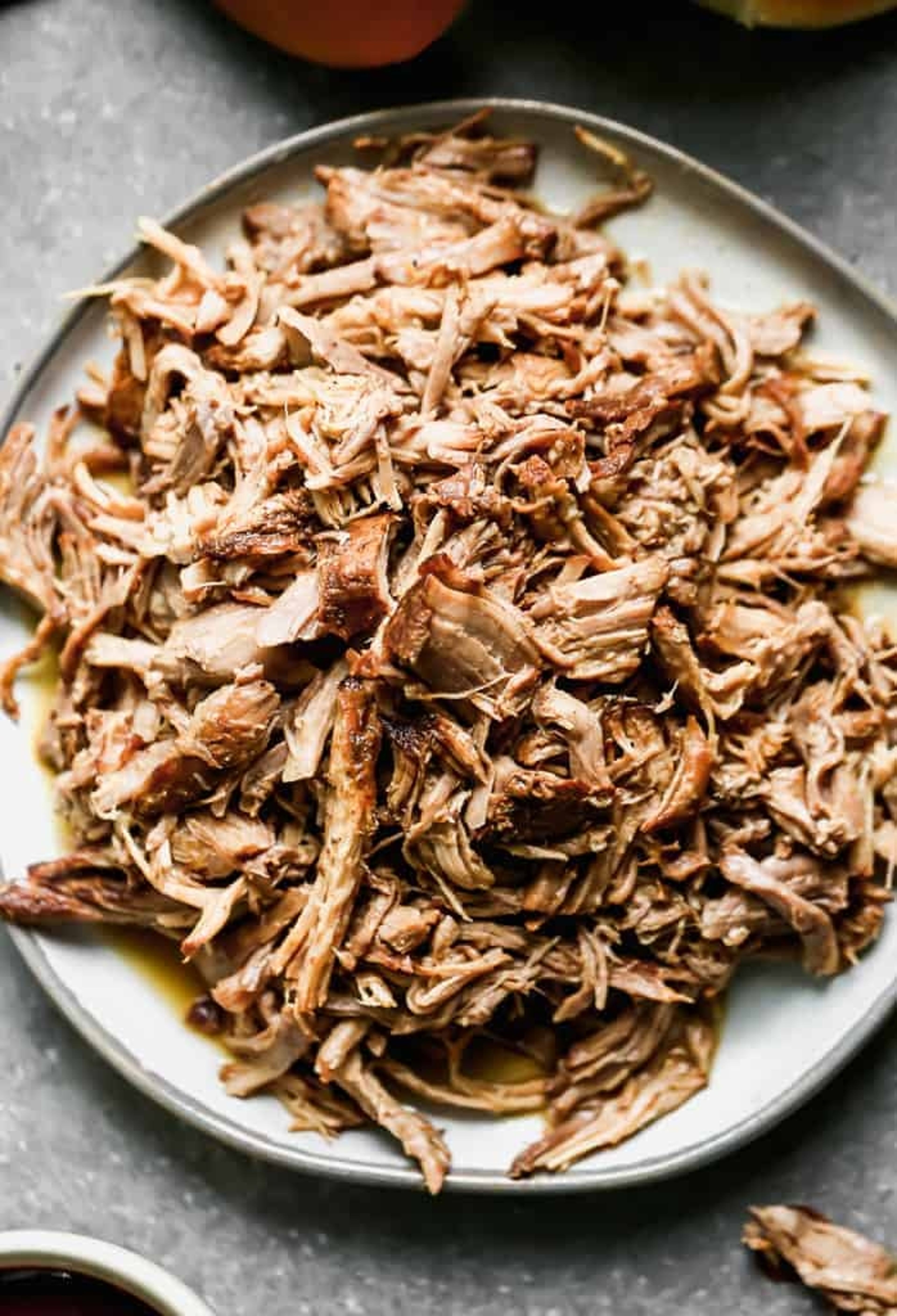 Tray of Carnitas (slow-roasted pulled pork).