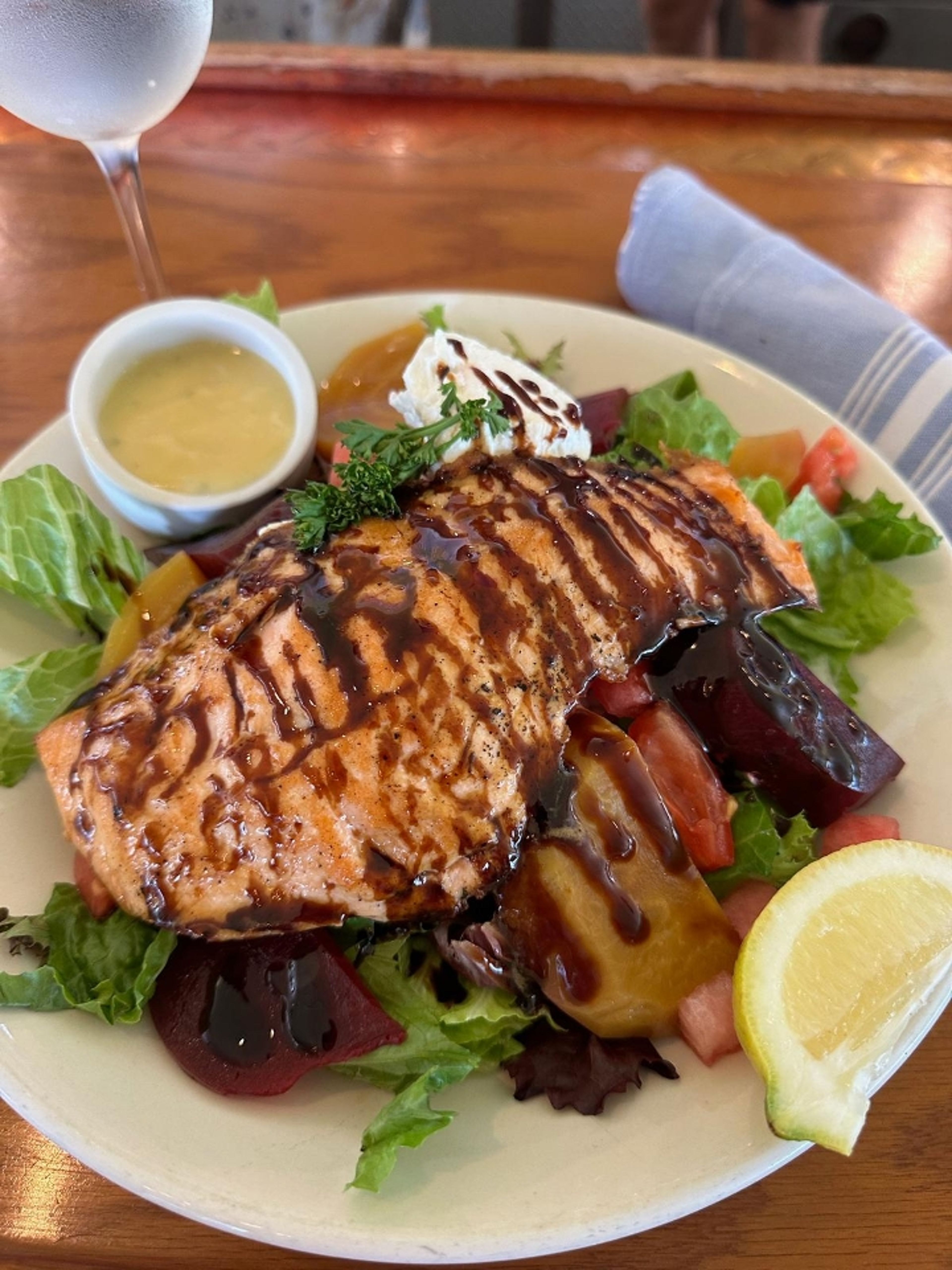 ROASTED BEAT & SALMON SALAD.