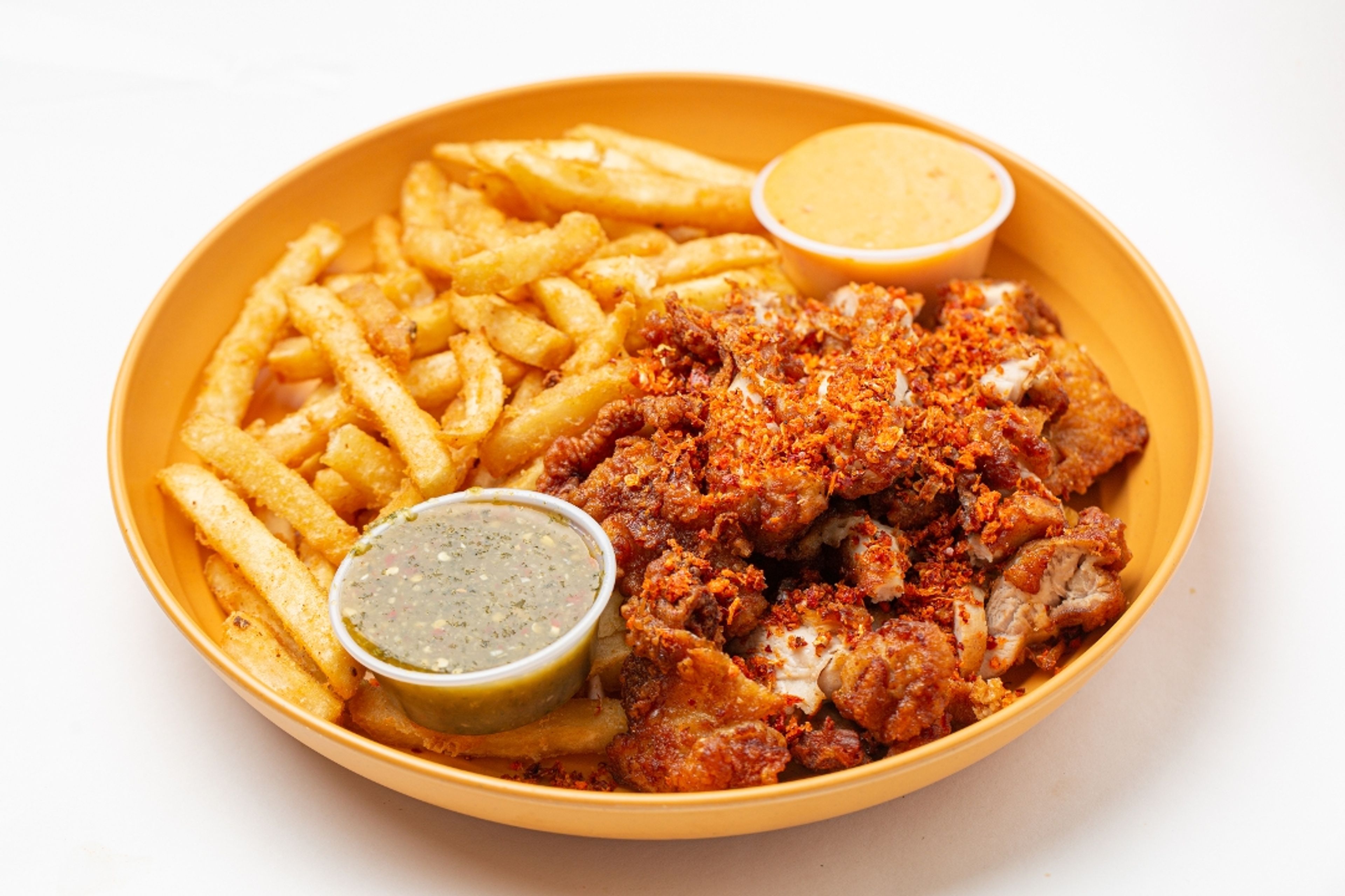 SPICY FRIED CHICKEN + FRIES.