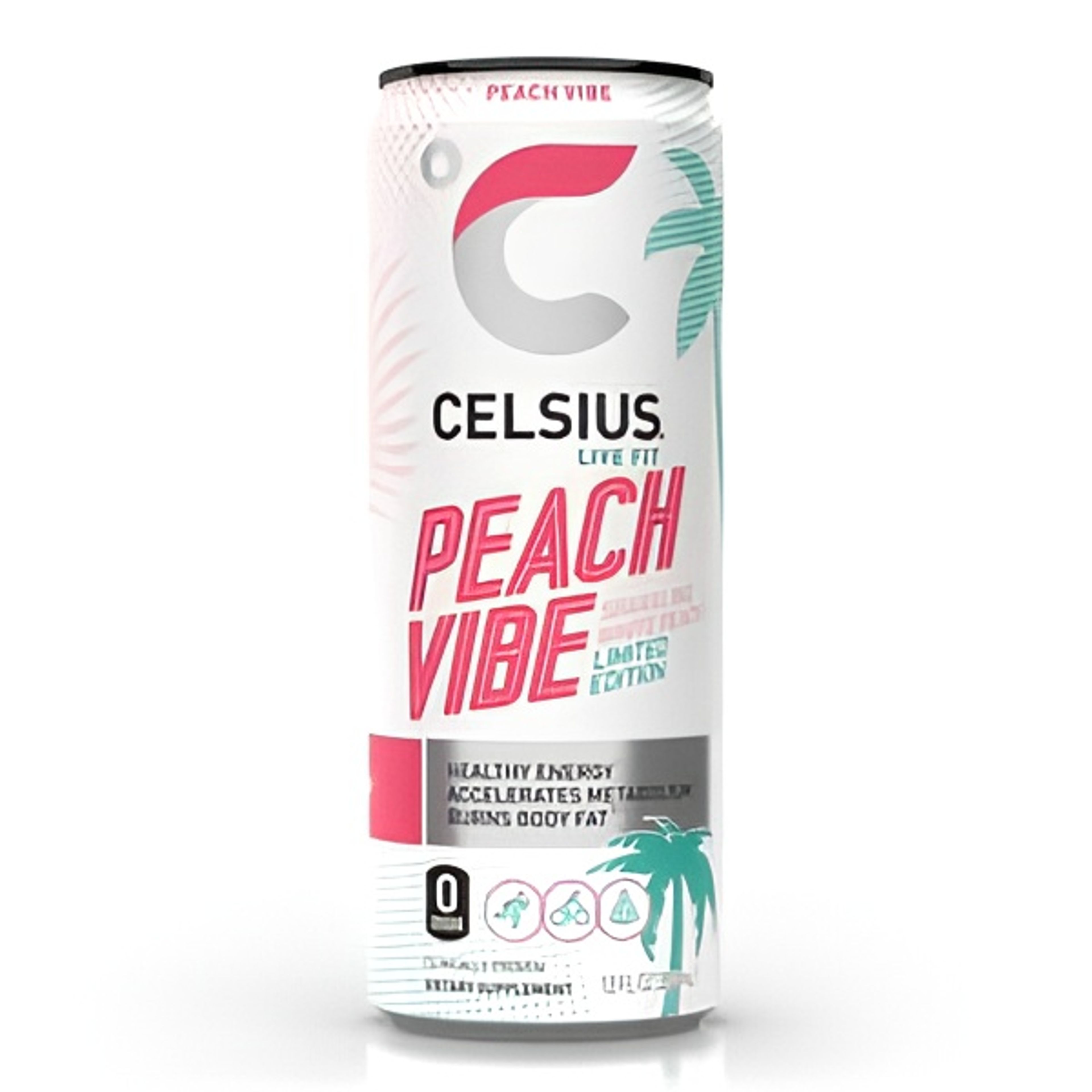 CELSIUS Sparkling Peach Vibe Fitness Drink, Zero Sugar, 12 Oz.