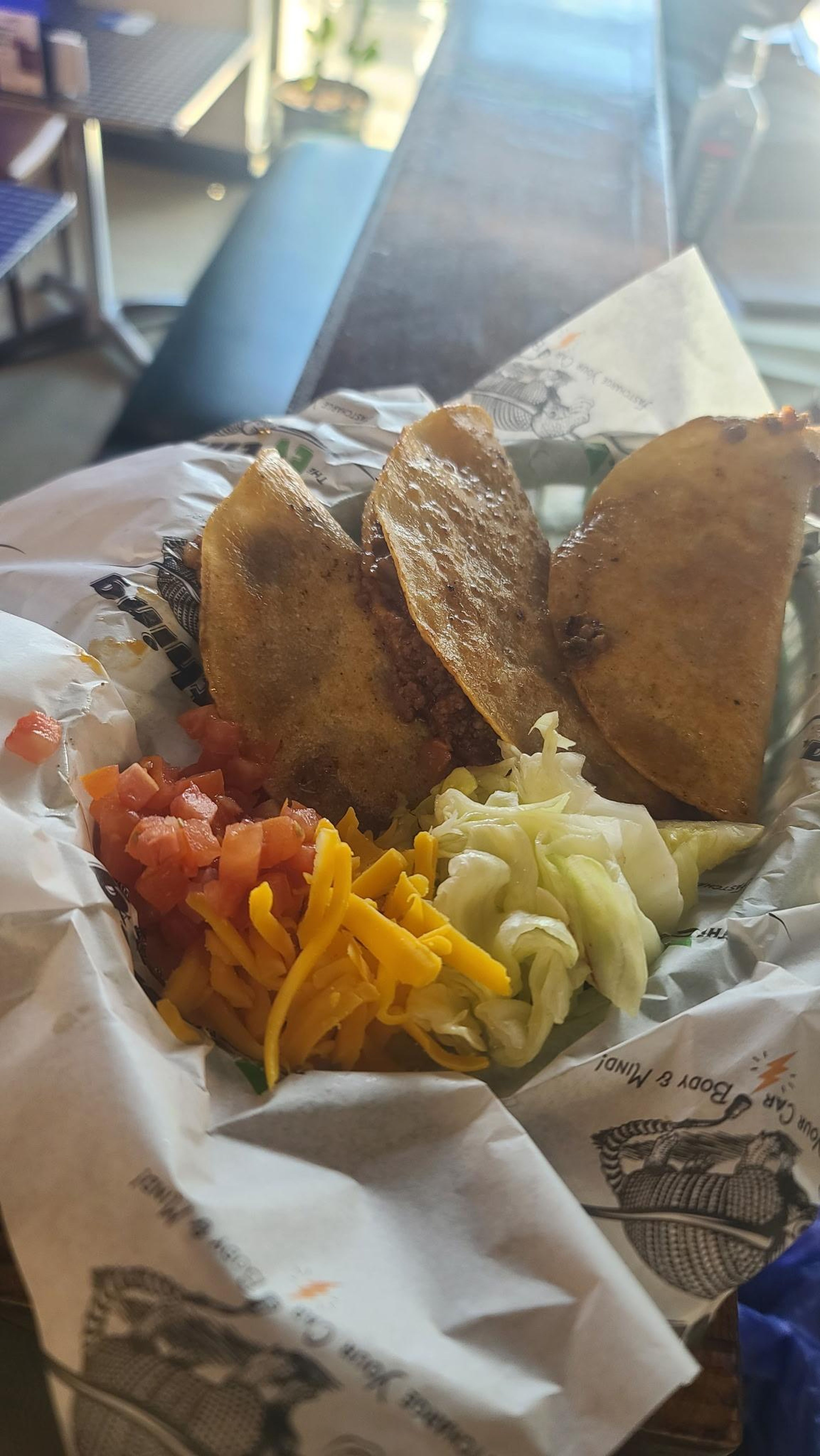 3 crispy tacos w/beans.