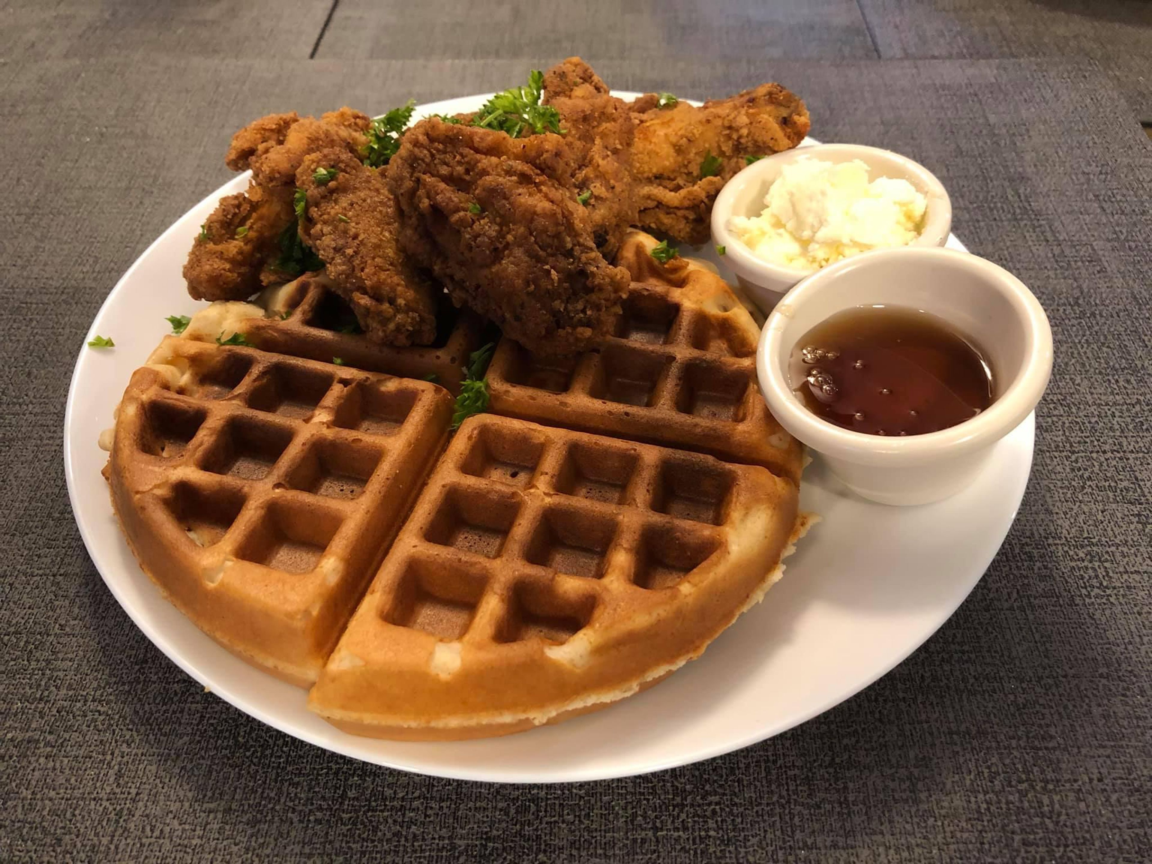 Fried Wing & Waffle Breakfast.