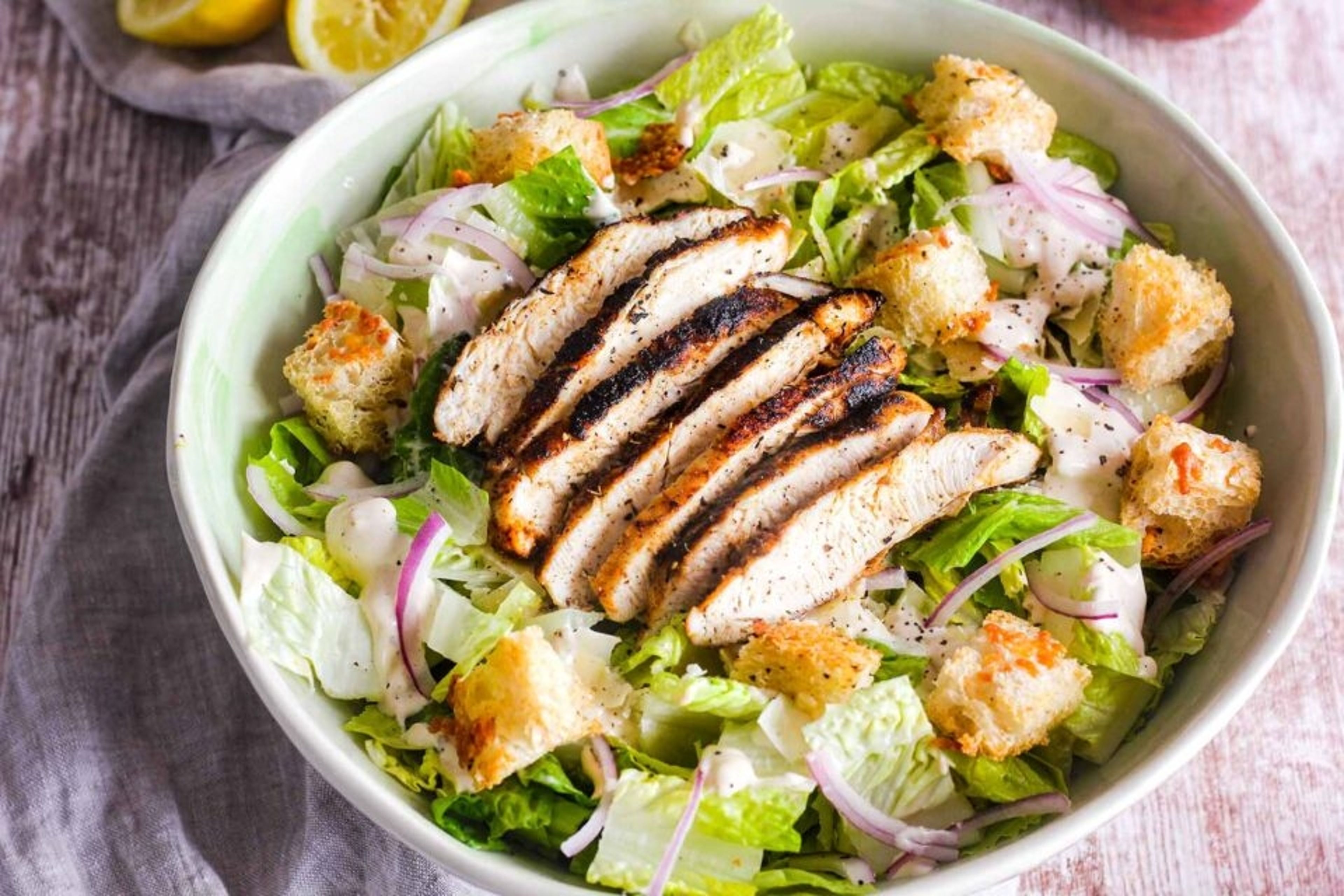 Caesar Salad with Blackened Chicken.