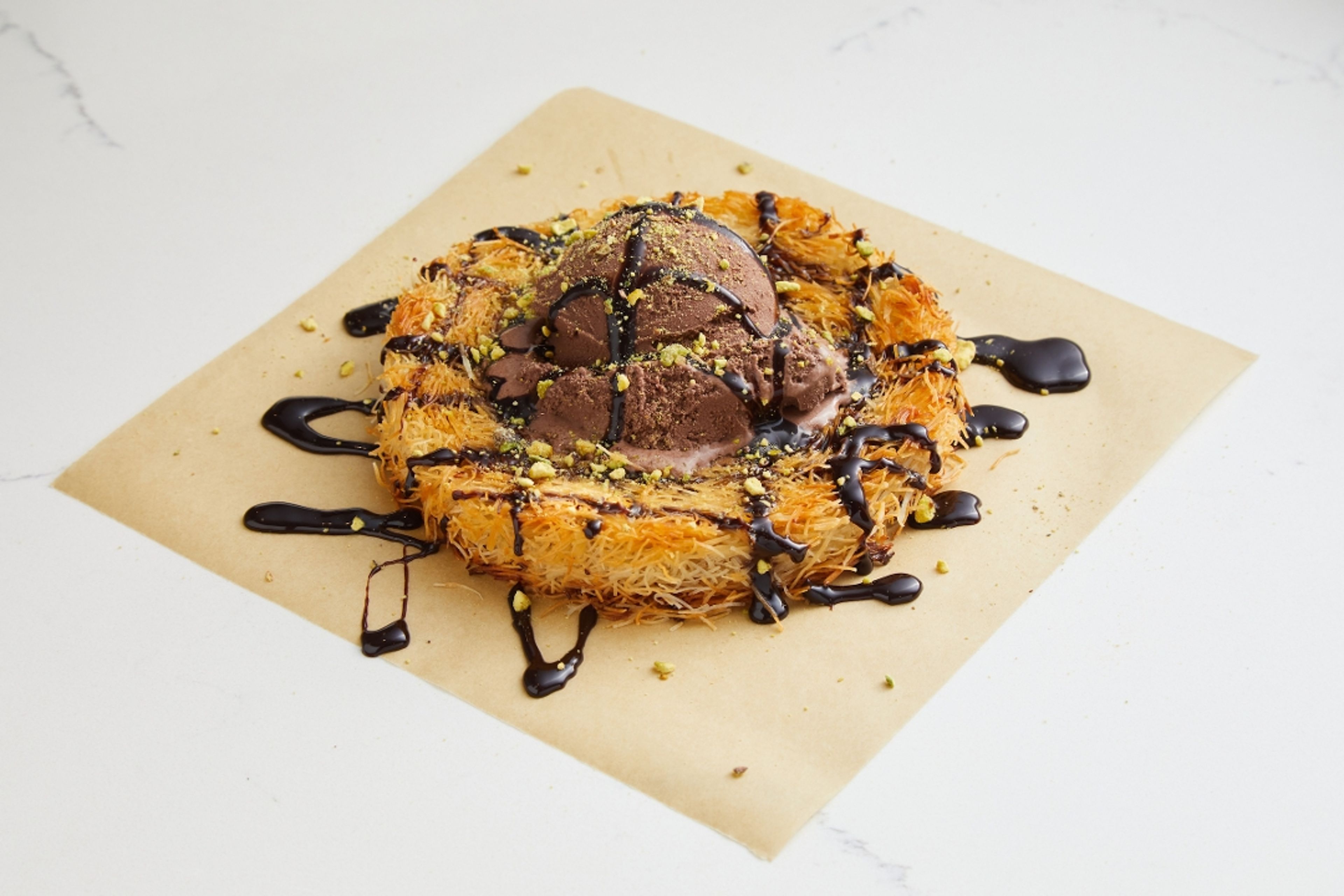 Kanafeh with Chocolate Ice Cream.