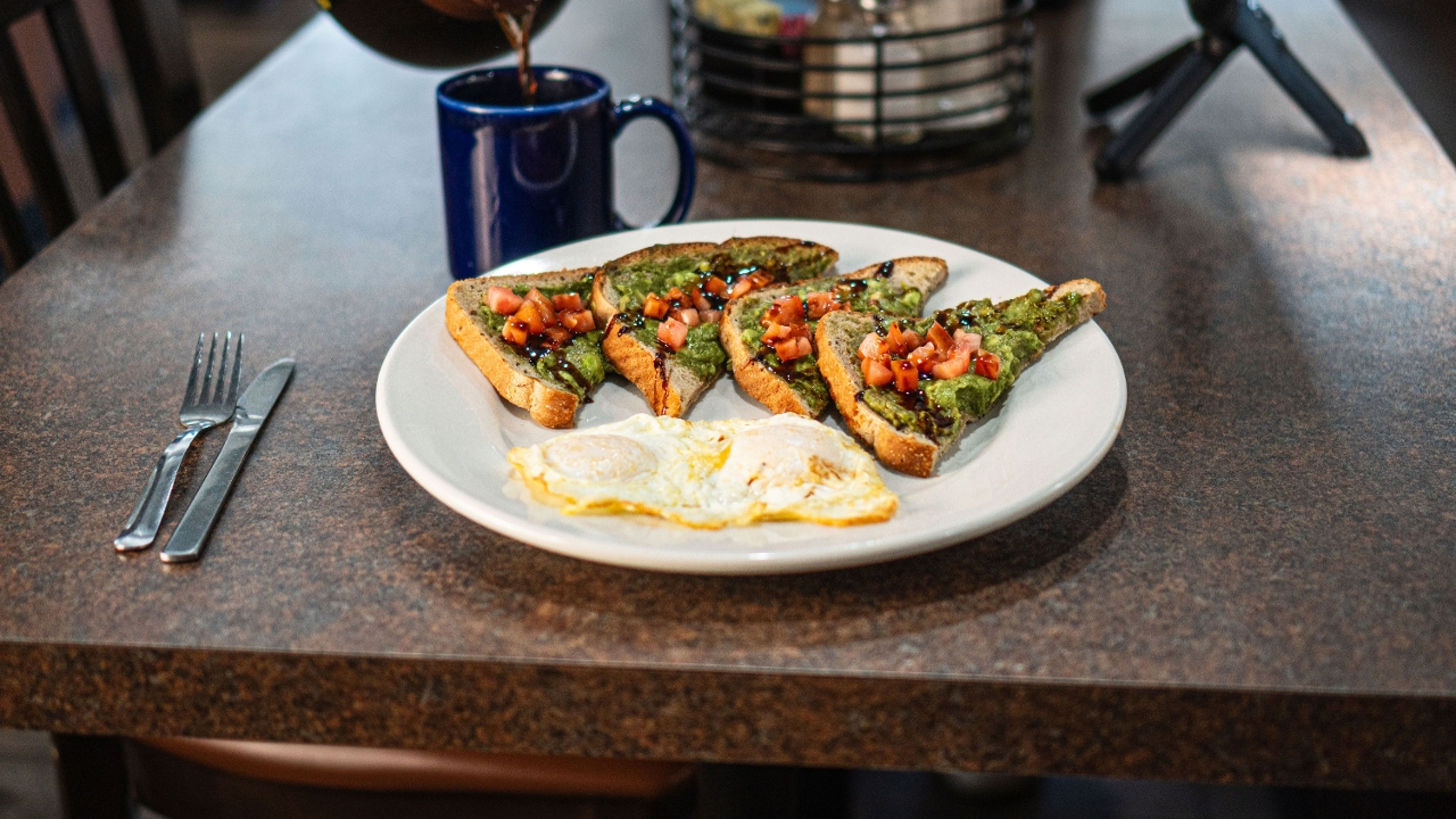 AVOCADO TOAST AND 2 EGGS.