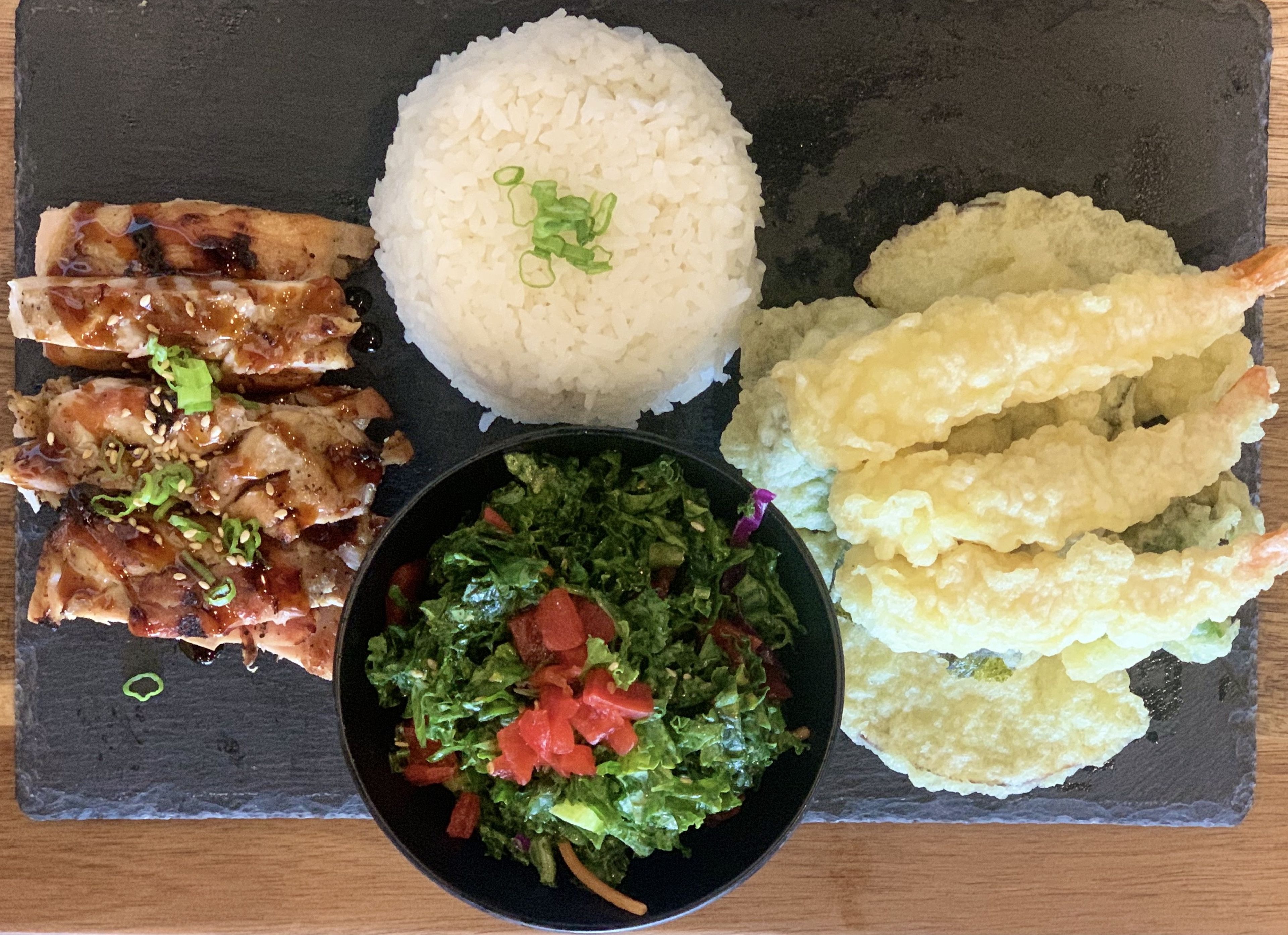 Tempura and Chicken Combo Plate.