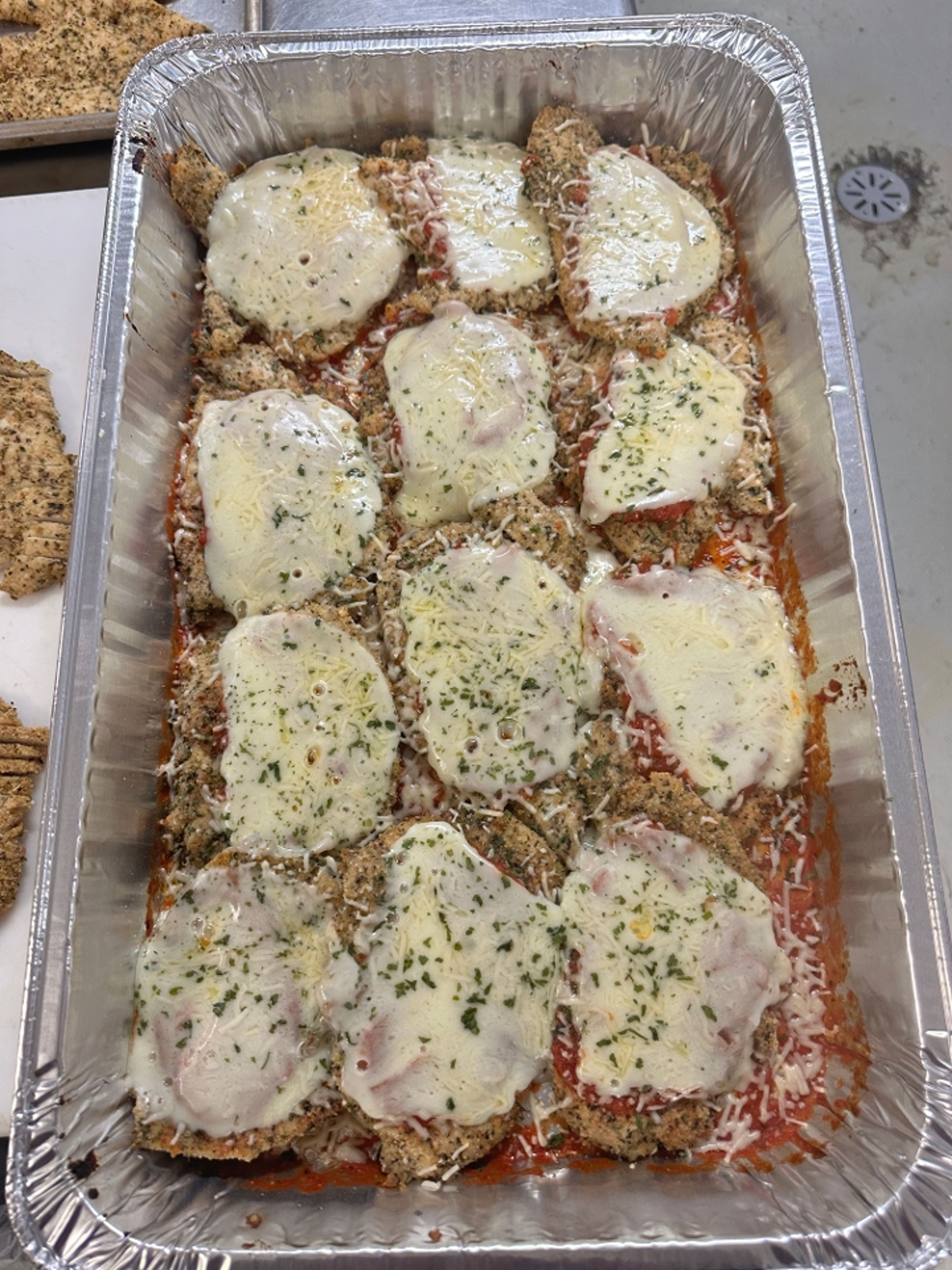 Chicken Parmesan Catering Serving.