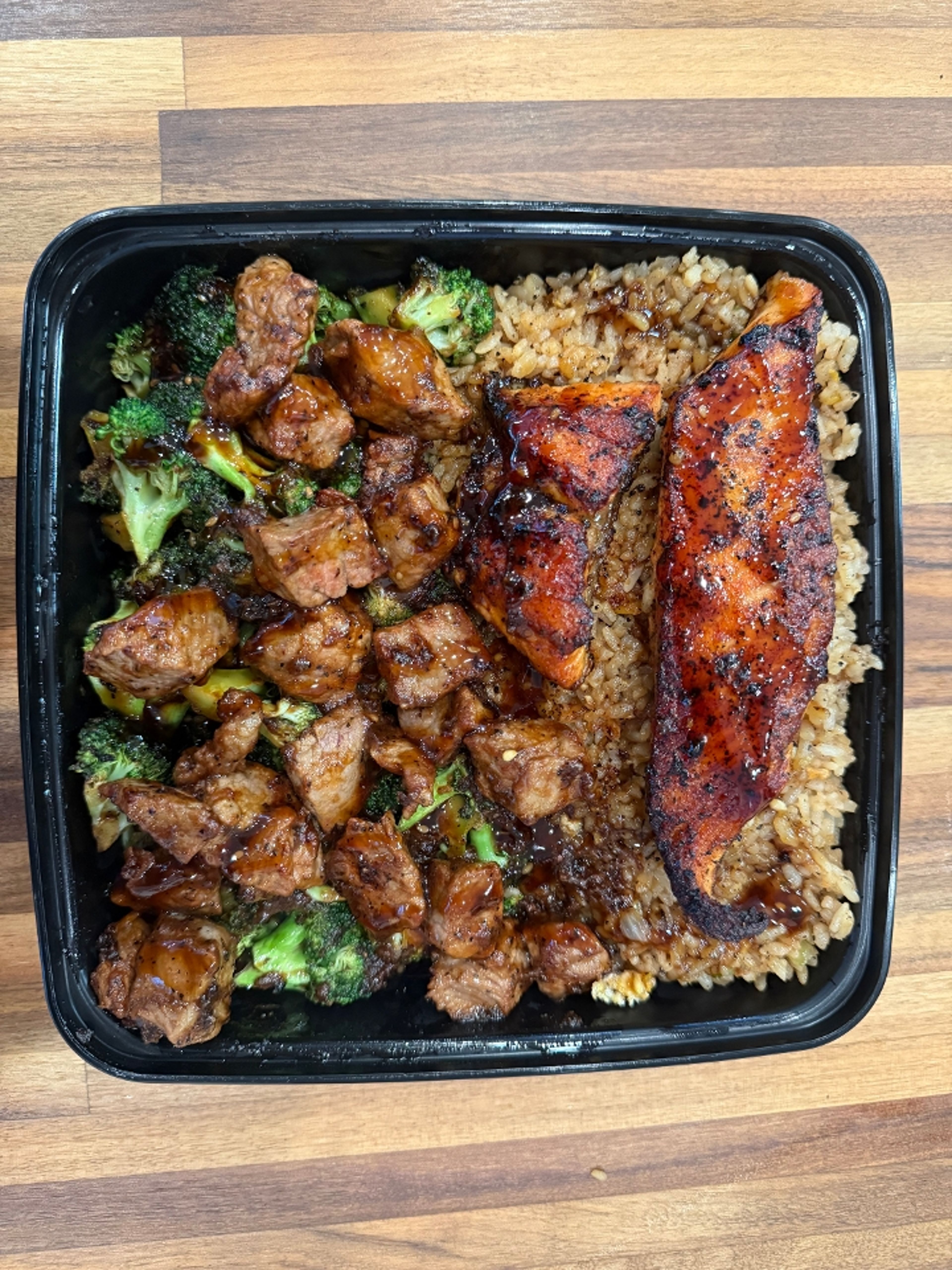 Steak Surf and Turf Salmon Fire Plate.