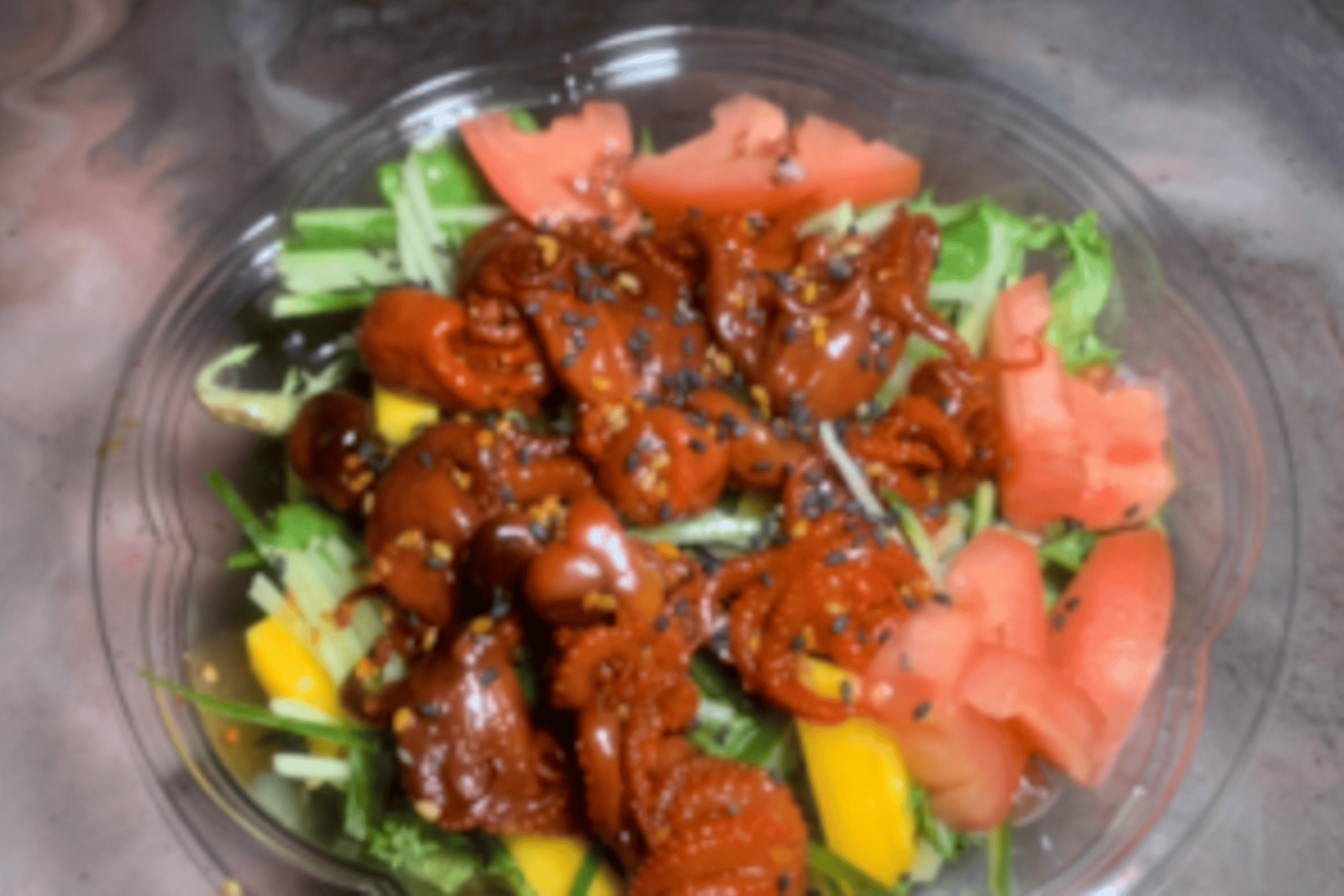 Grilled baby octopus salad.