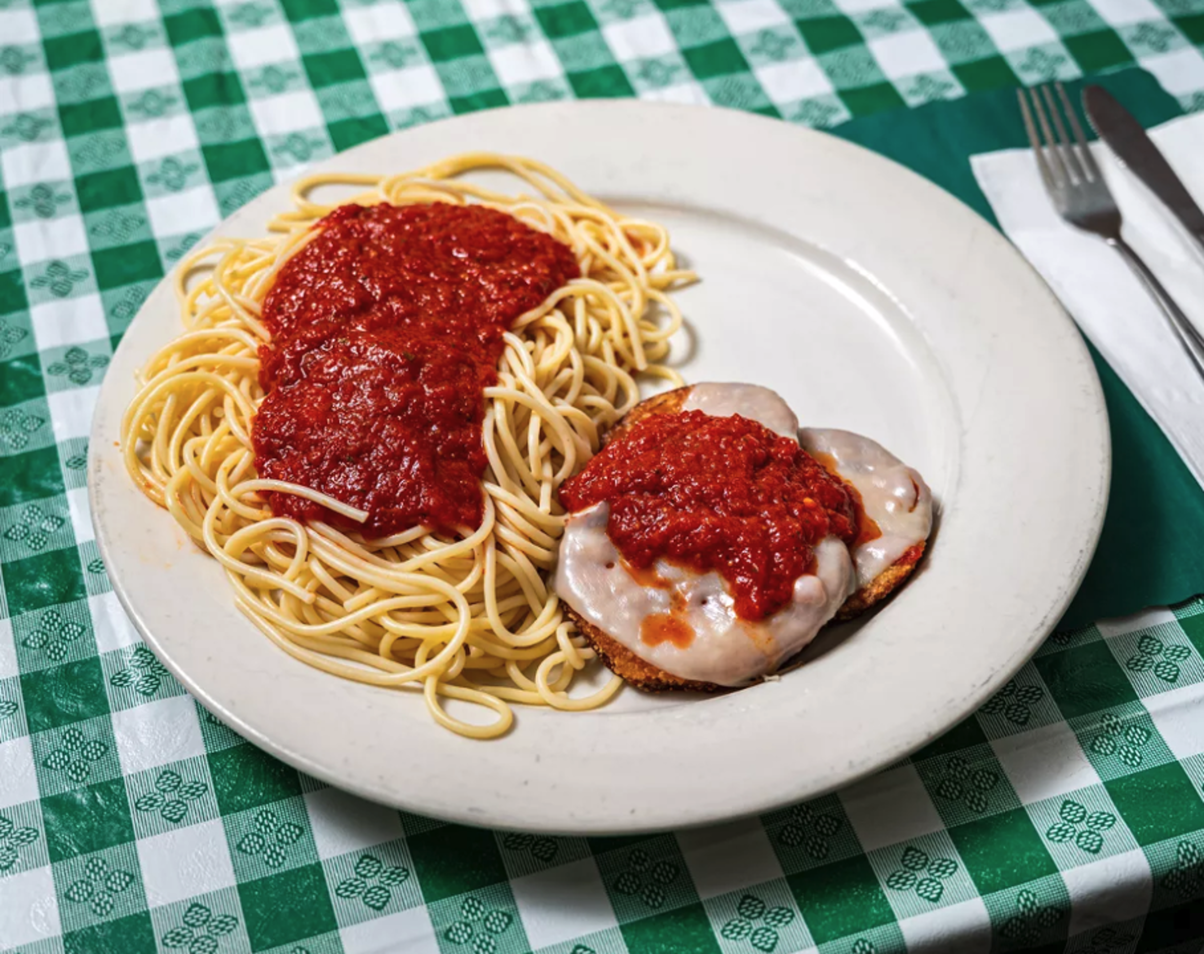 One Eggplant Parmigiana.