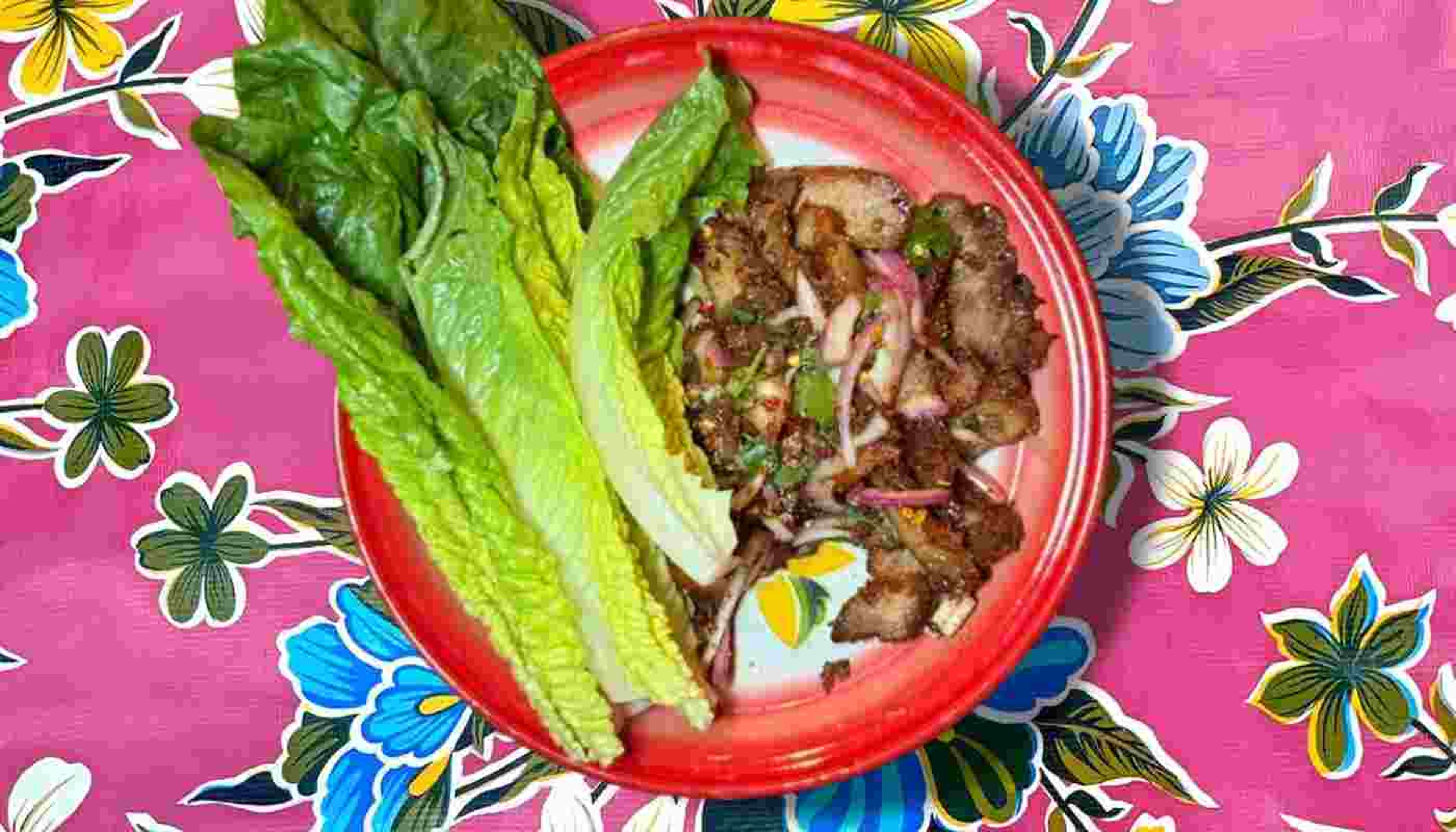 YUM MOO TOD ( Spicy Fried Pork Belly Salad).