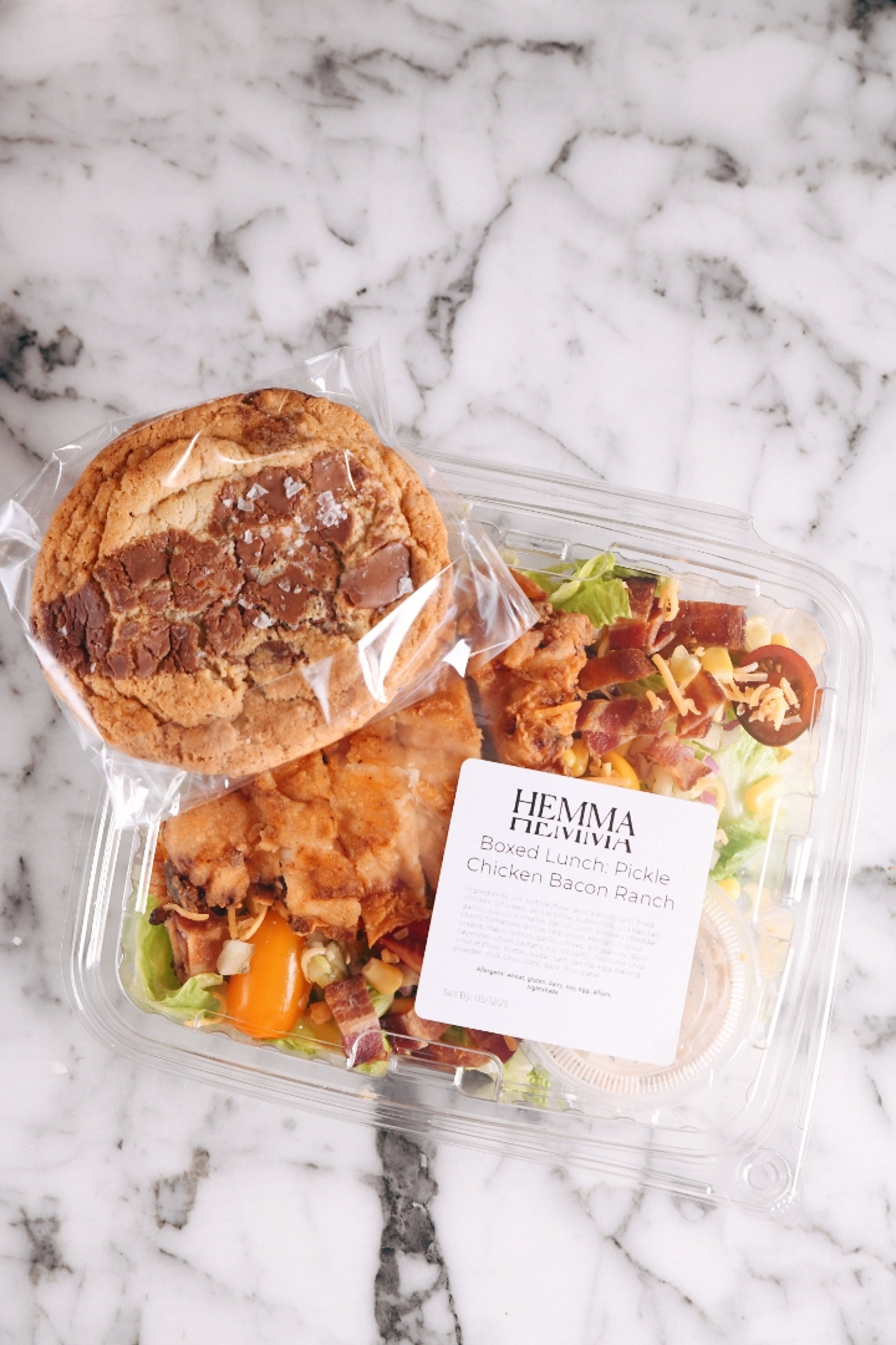 Boxed Lunch: Pickle Chicken Bacon Ranch Salad.