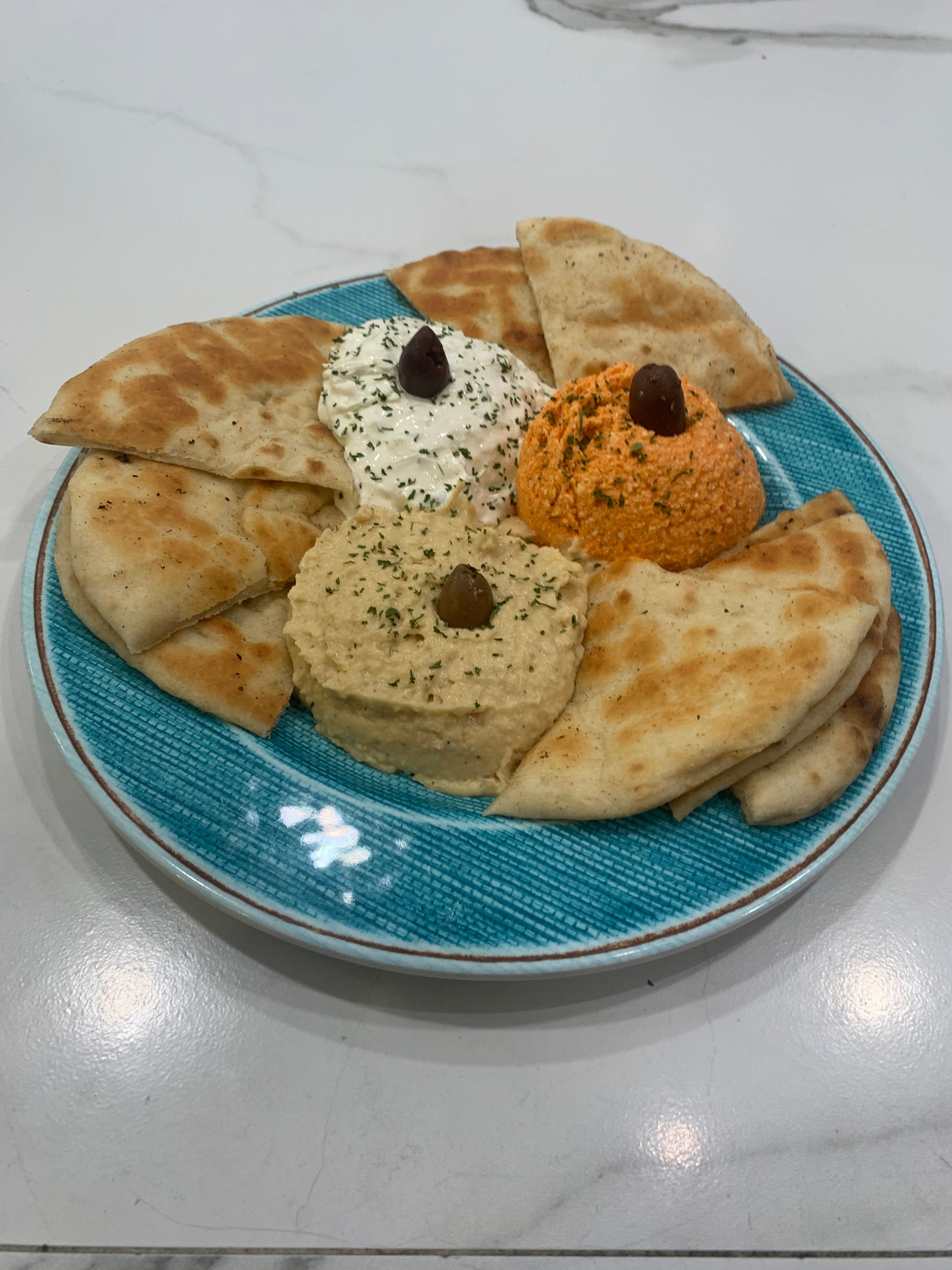 TRIO GREEK SPREADS (tzatziki, kopanisi, hummus) W/PITA.