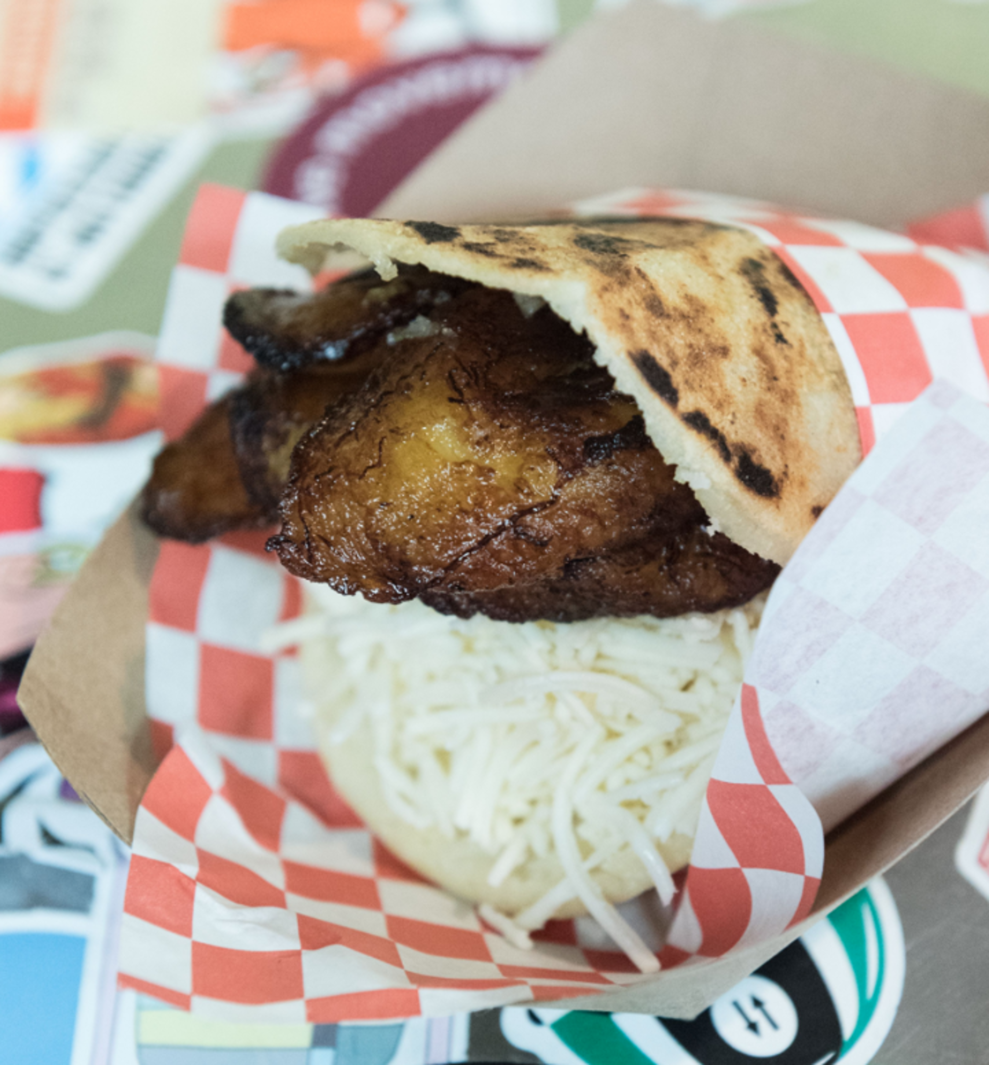 Cheese & Sweet Plantains Arepa.