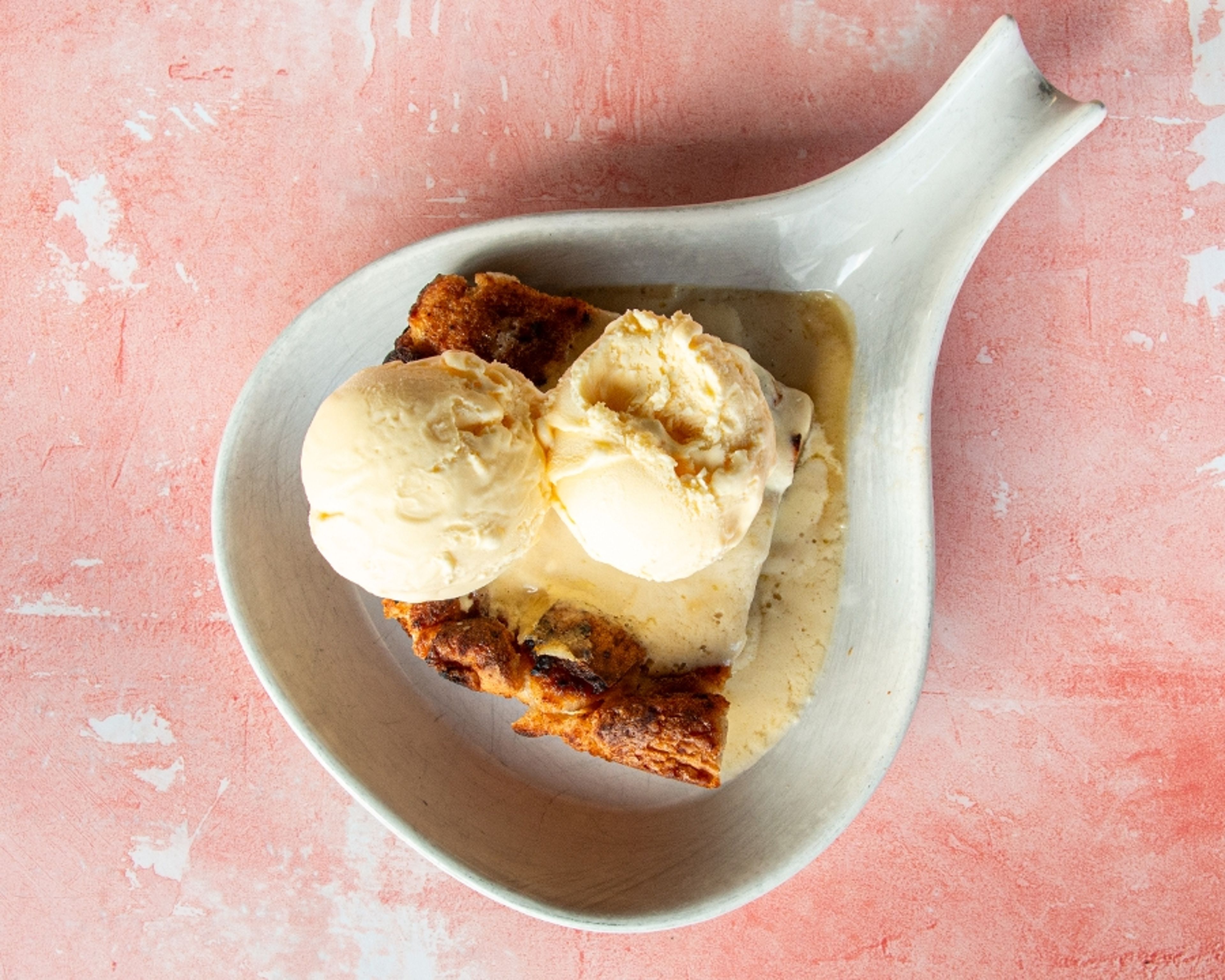 Bread Pudding with Ice Cream.