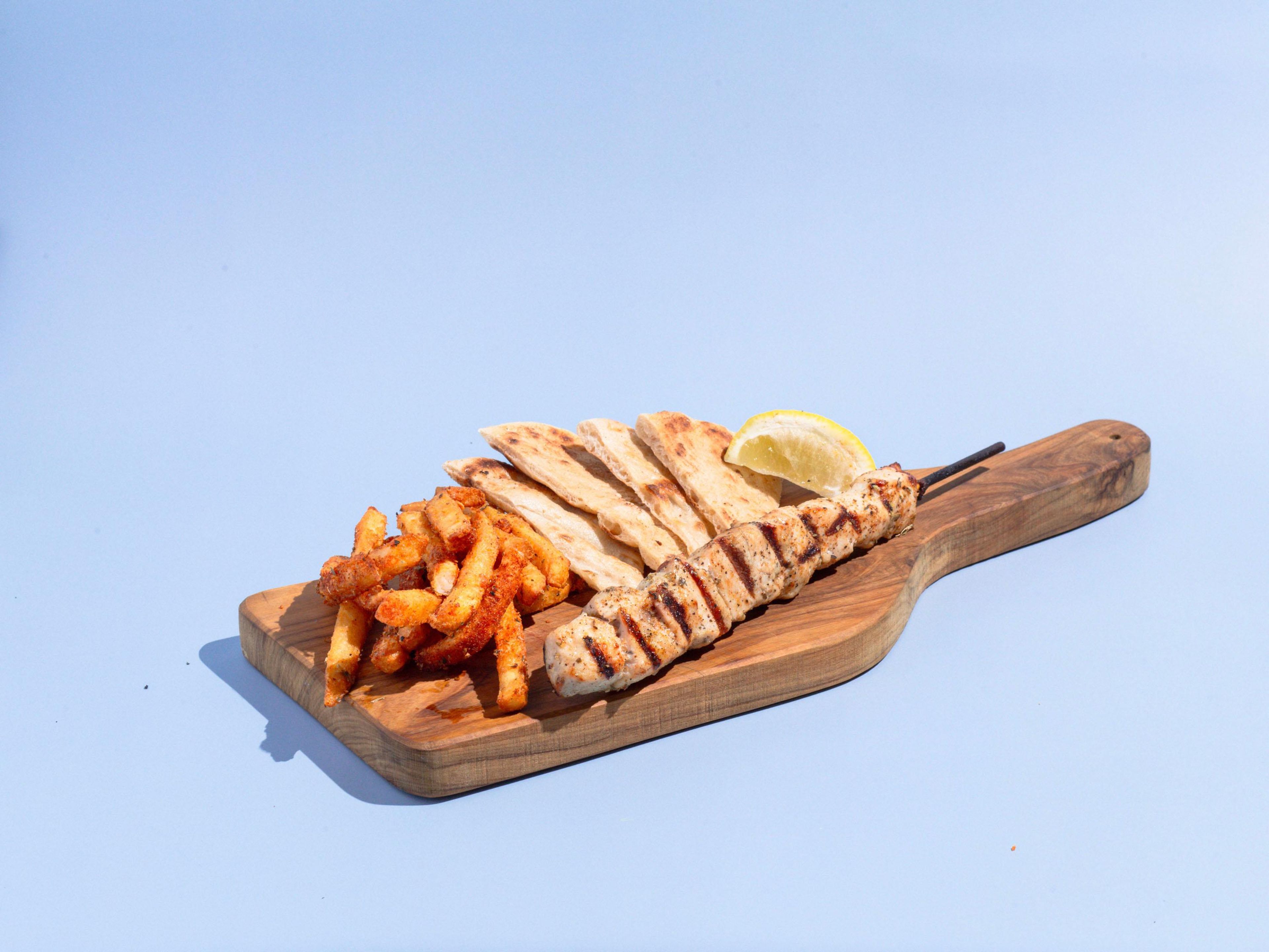 Chicken Souvlaki Kids Platter.