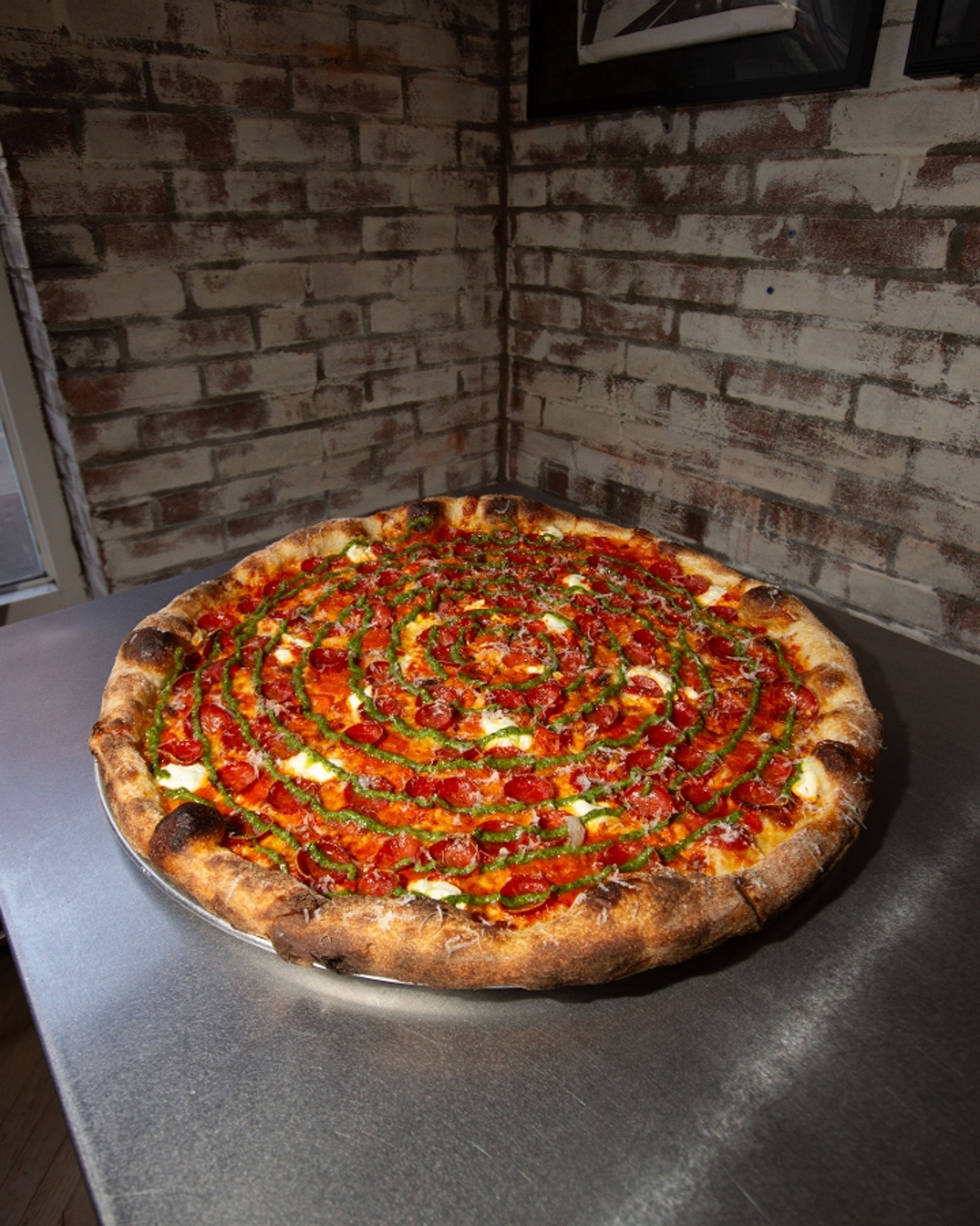 Vodka Pesto Pepperoni Pie.