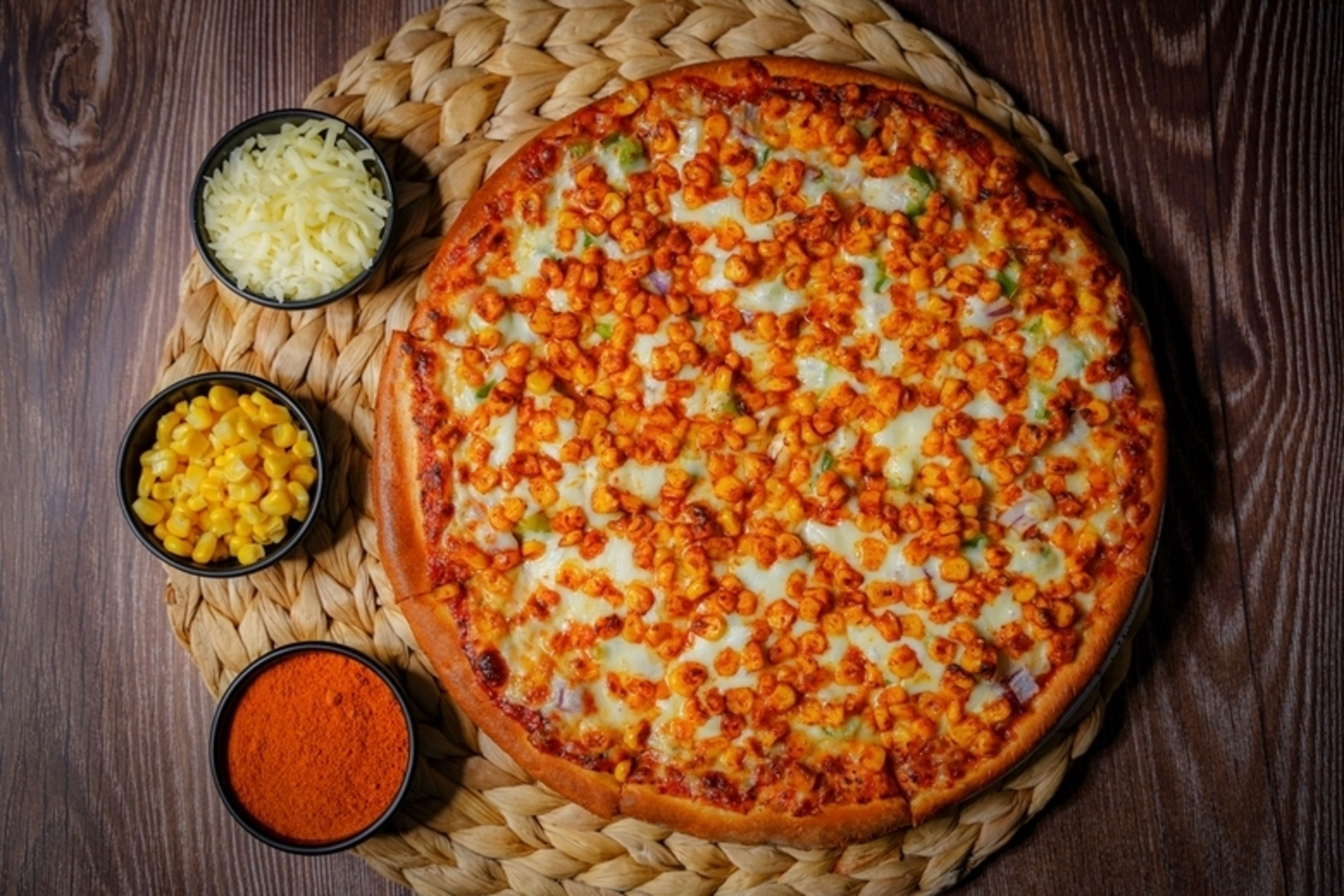 Jain Corn Pizza.