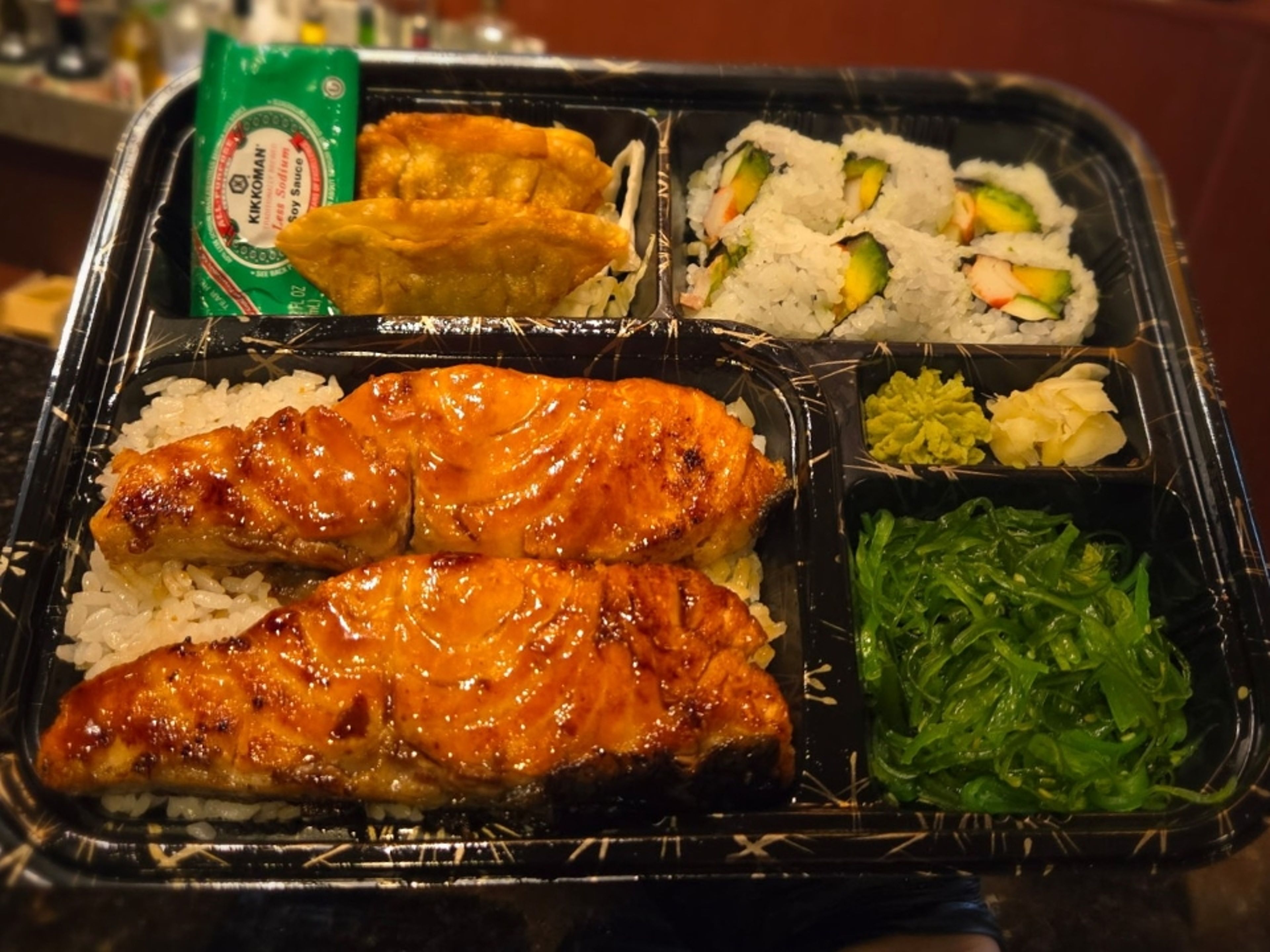 (L) Salmon Teriyaki.