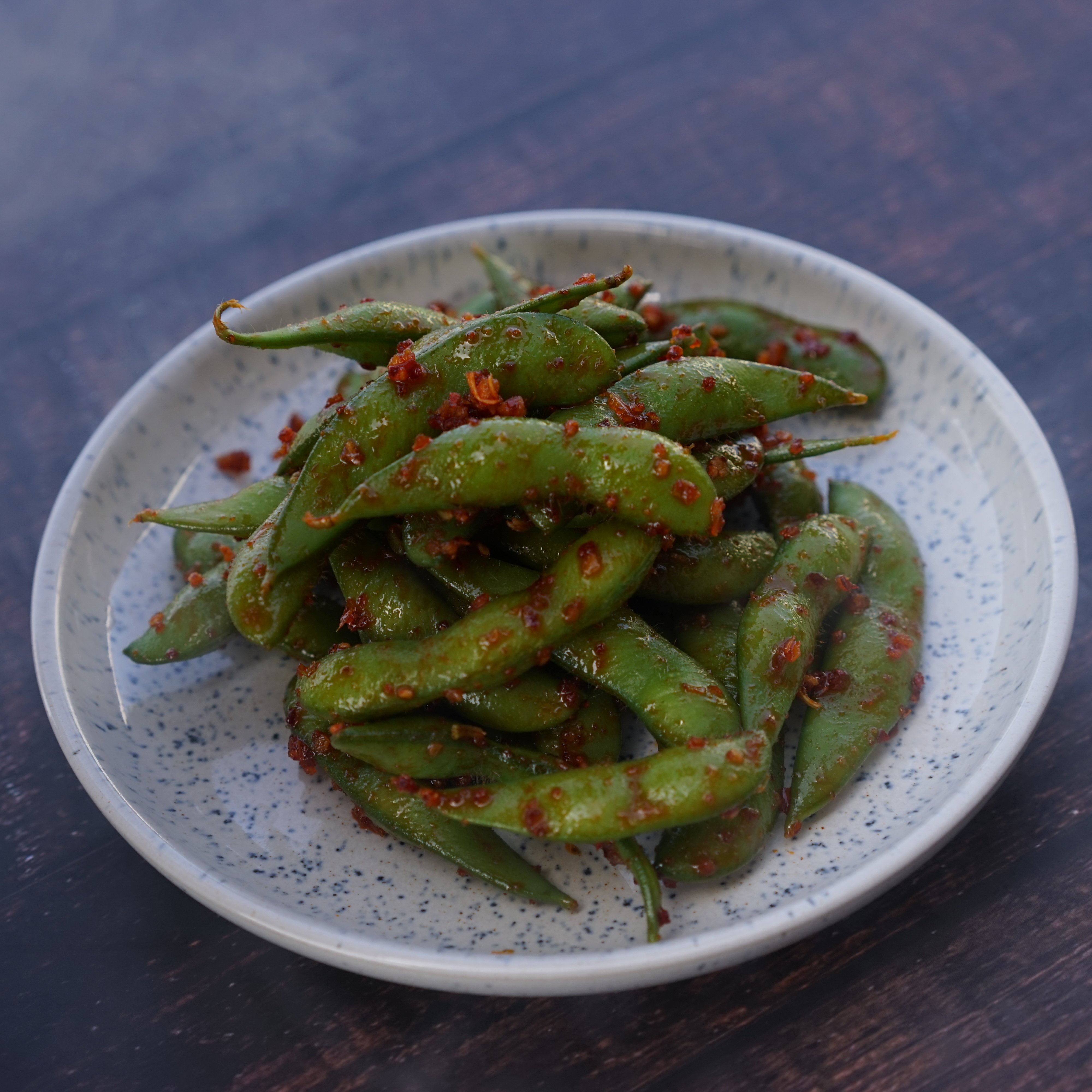 Spicy Garlic Edamame.
