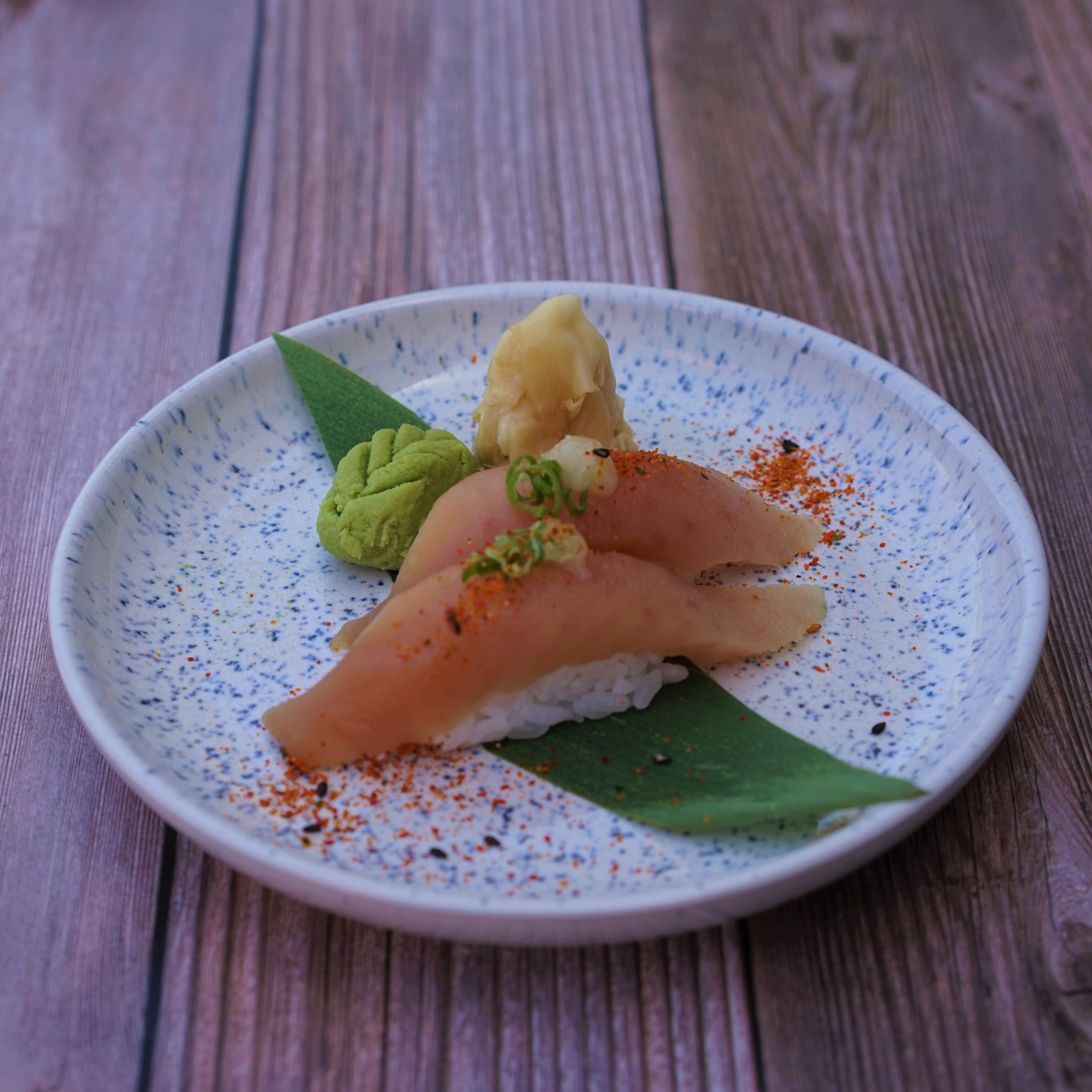 Spicy Garlic Albacore Tataki Sushi.
