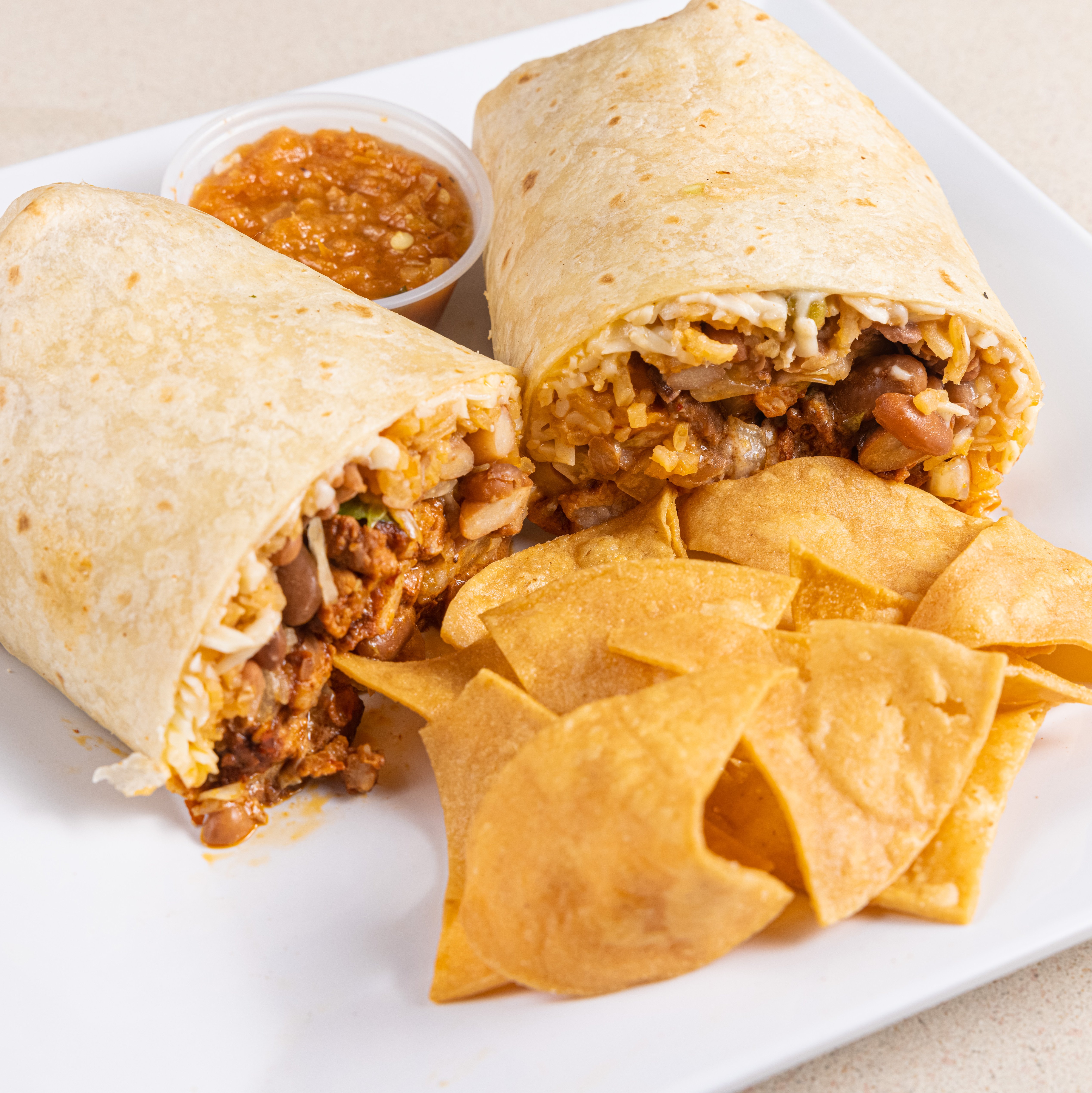 Steak and Chicken Burrito.