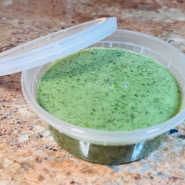 $ Green Chilli Sauce 8OZ Container.