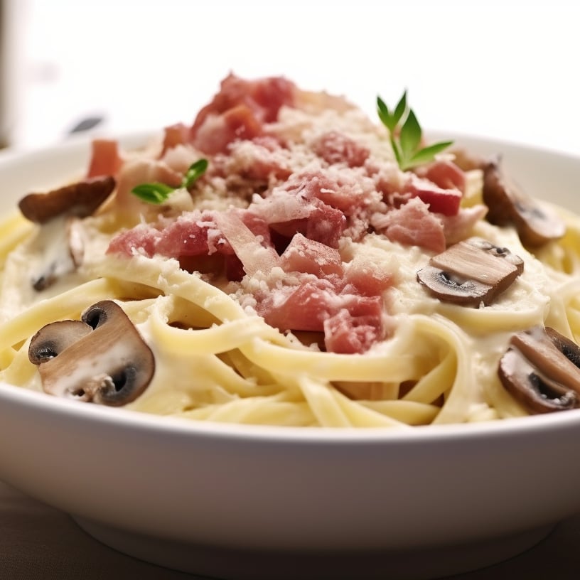 Carbonara (Pasta, Pancetta, Alfredo Sauce, Mushrooms, Parmesan)