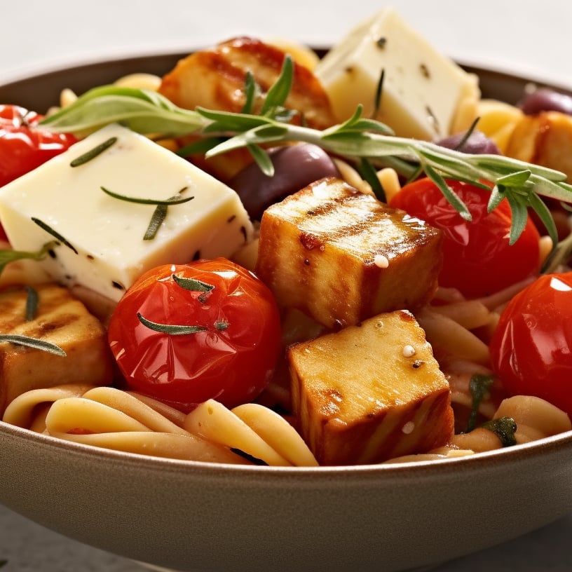 Vegan (Pasta, Tofu, Tomato Sauce, Fresh Basil, Black Olives, Cherry Tomatoes)