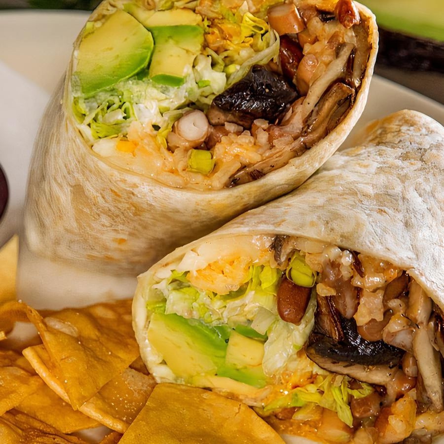 Mushrooms and Avocado Burrito.