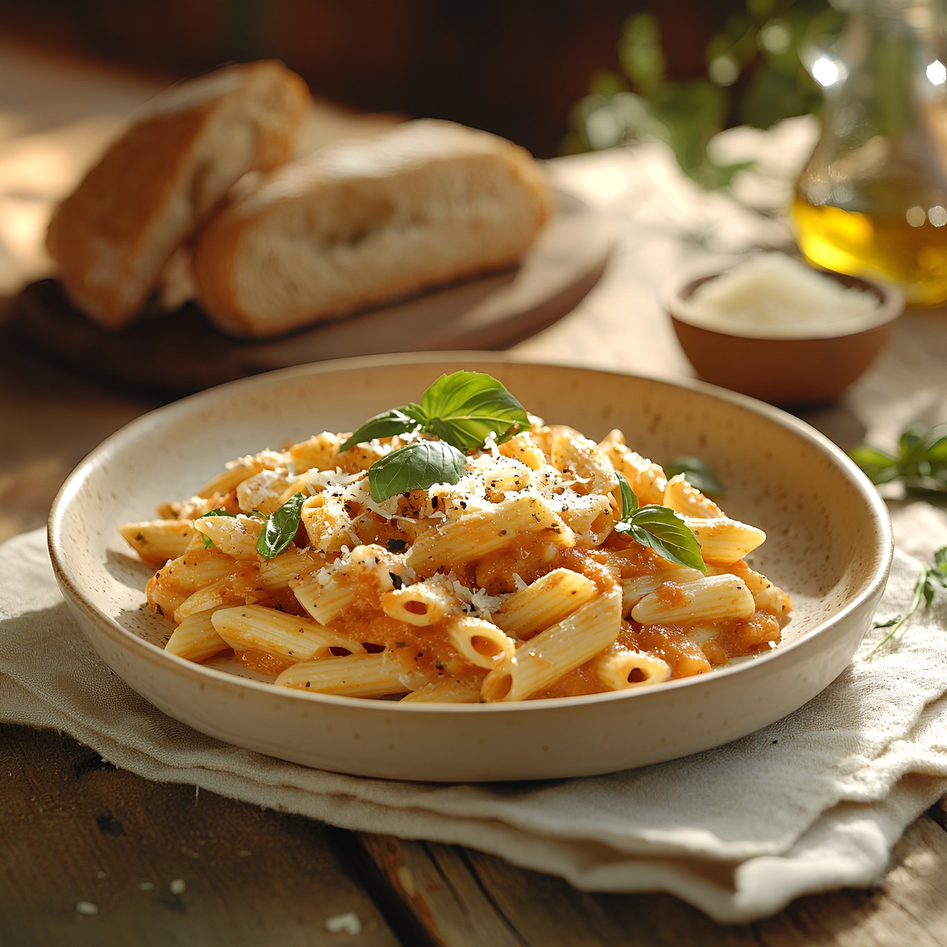 Penne alla Vodka (Penne pasta in our Homemade vodka sauce, and topped with fresh Parmesan cheese)