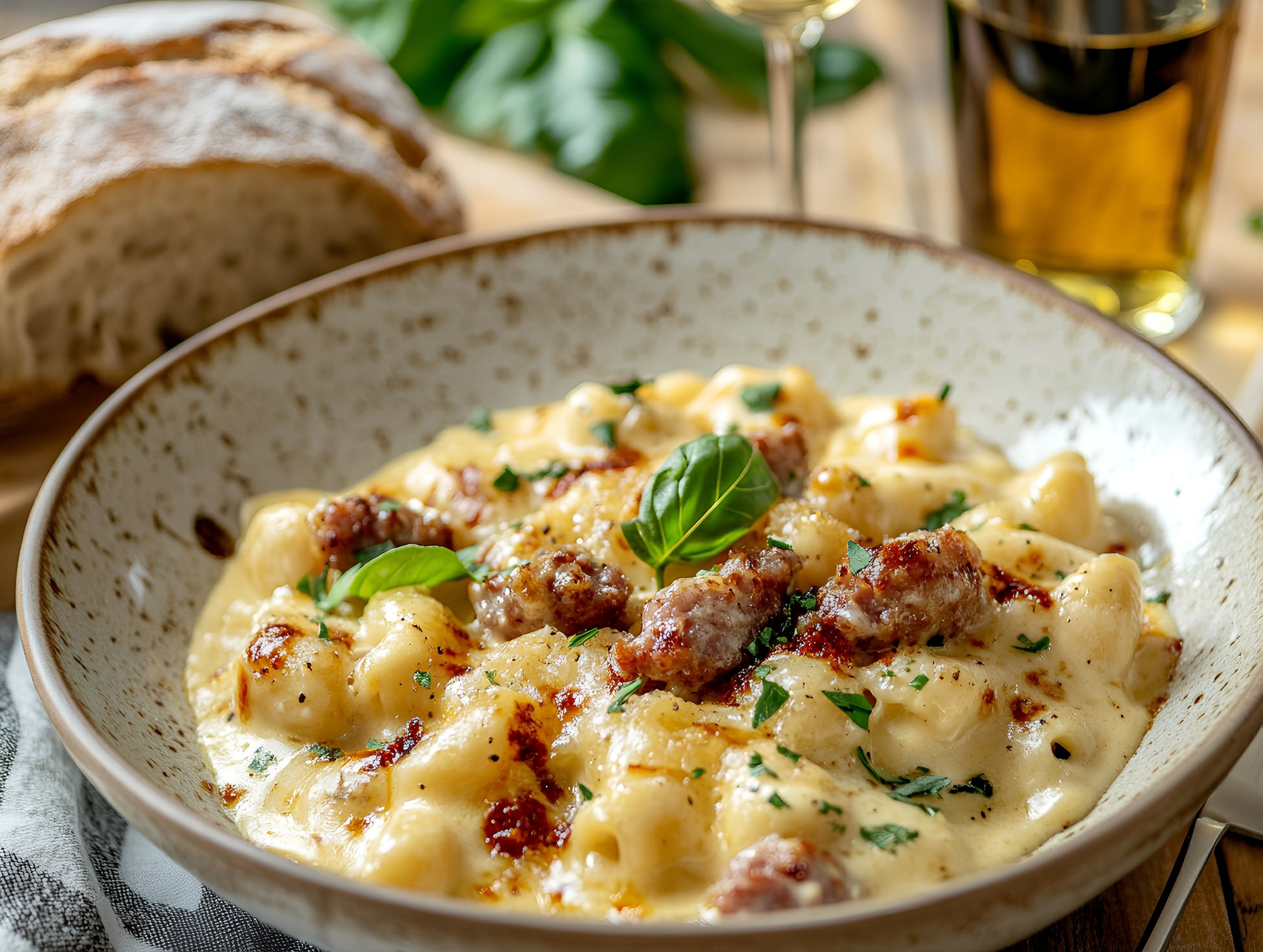 Sausage and Vodka Mac and Cheese (Elbow macaroni, cheesy Alfredo blend, sausage, tomato vodka cream sauce)