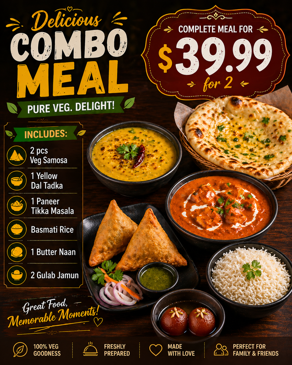 Family Meal for 2 guest (Vegetarian).
