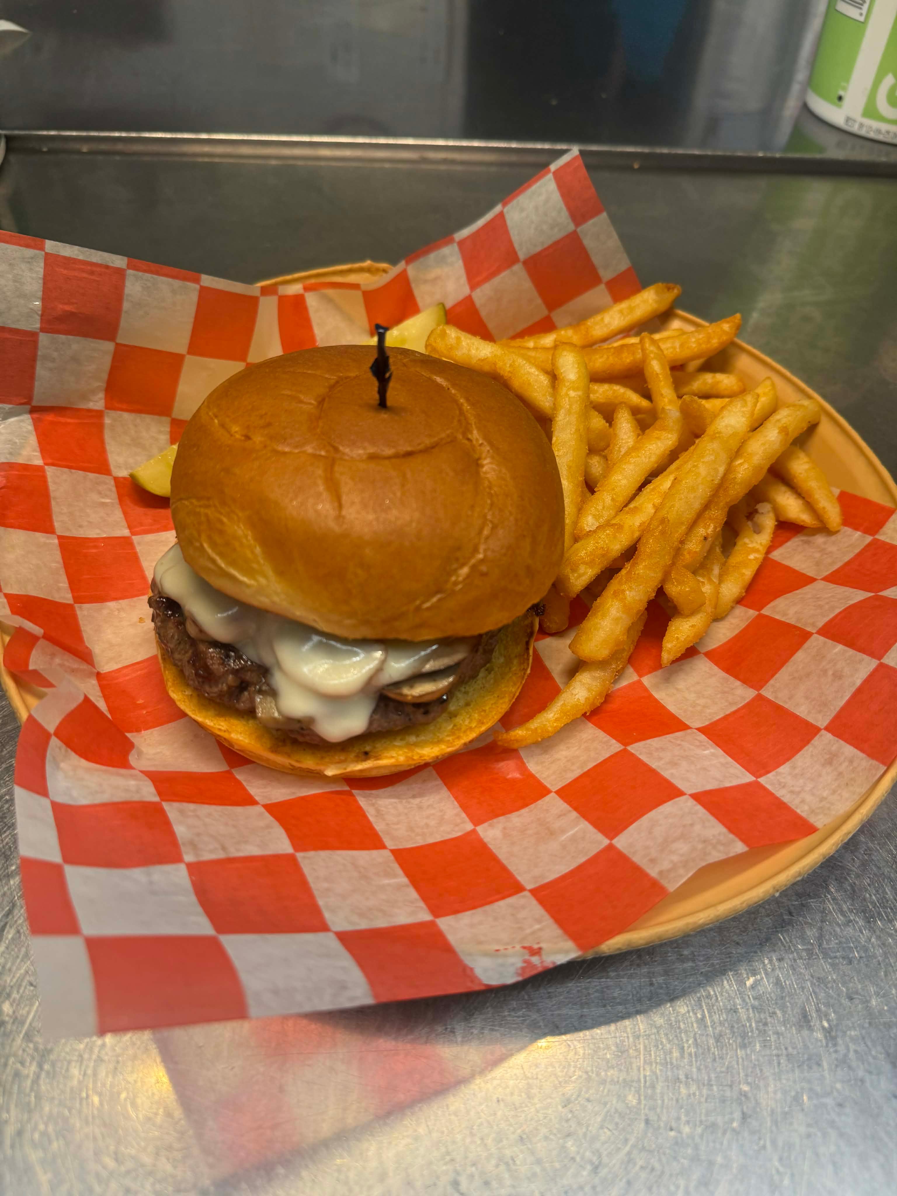 Mushroom Swiss Burger.