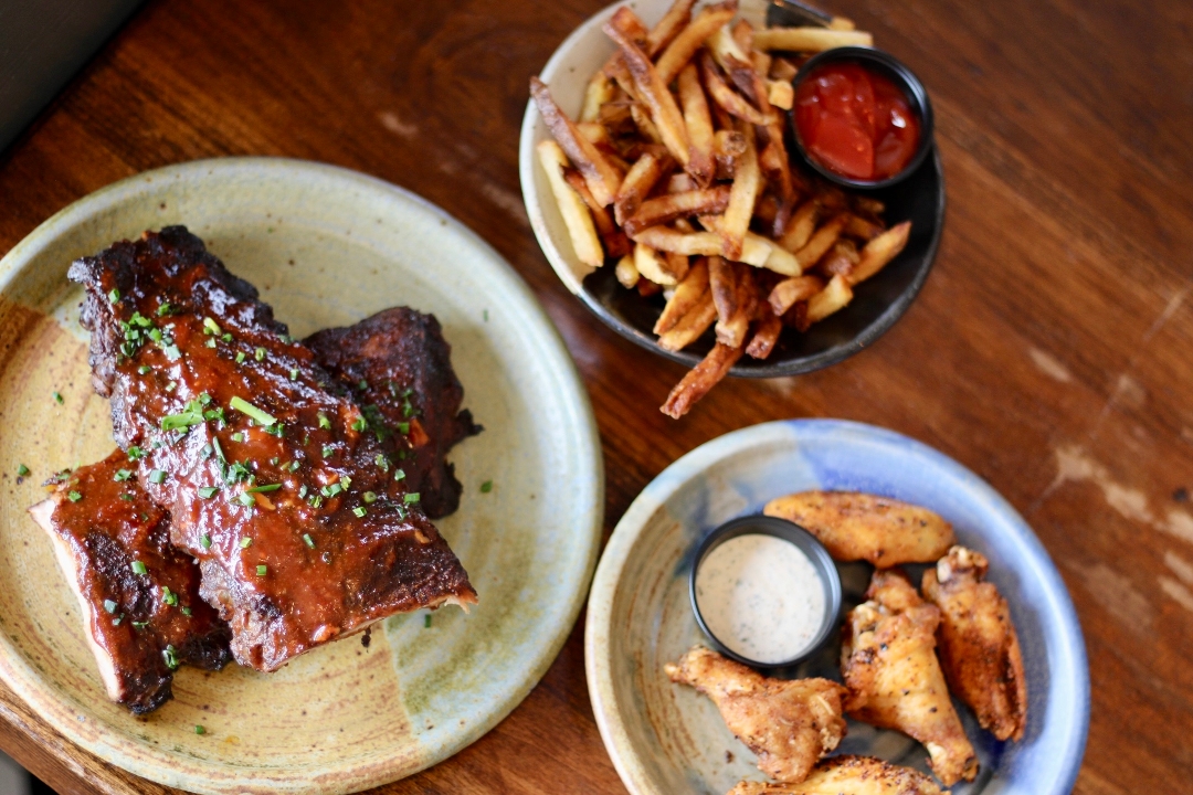Rib Combo #2, Full Rack, + 5 (bone-in) chicken wings.