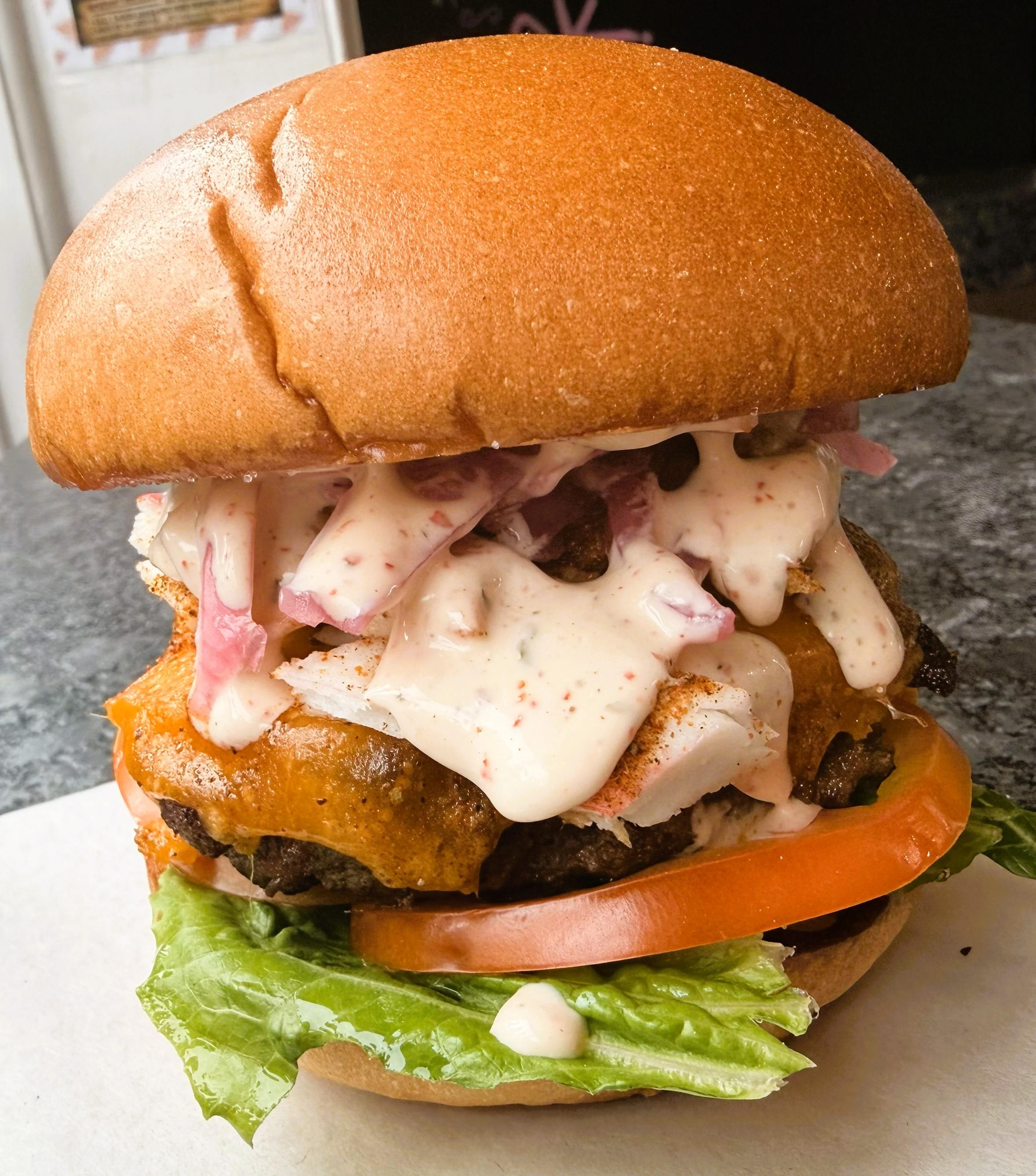 The Saucey Crab Smash Burger.