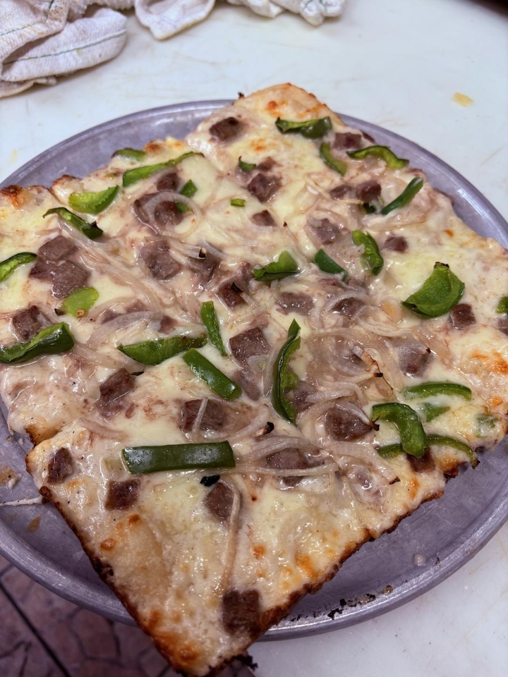 10" SICILIAN PHILLY CHEESE STEAK PIZZA.