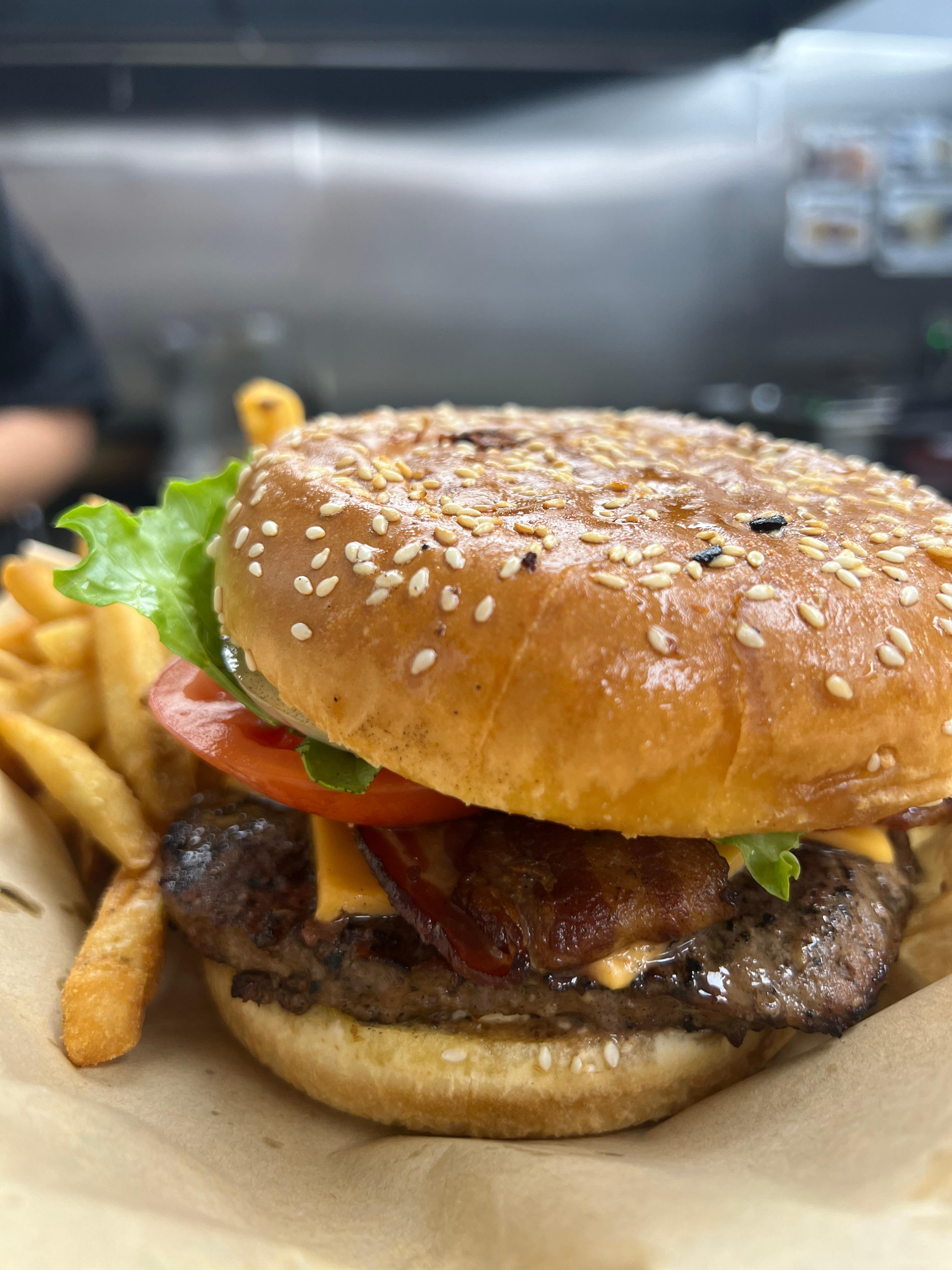 Bacon Cheeseburger with Fries.