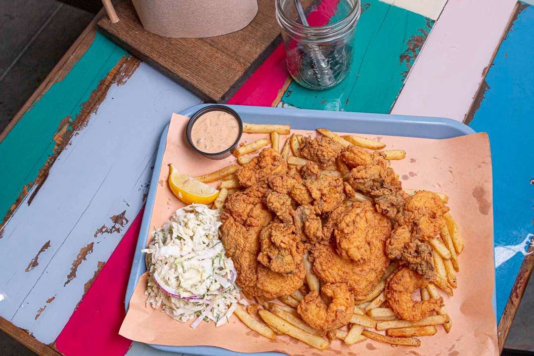 Old School Tray Of Fish & Shrimp.