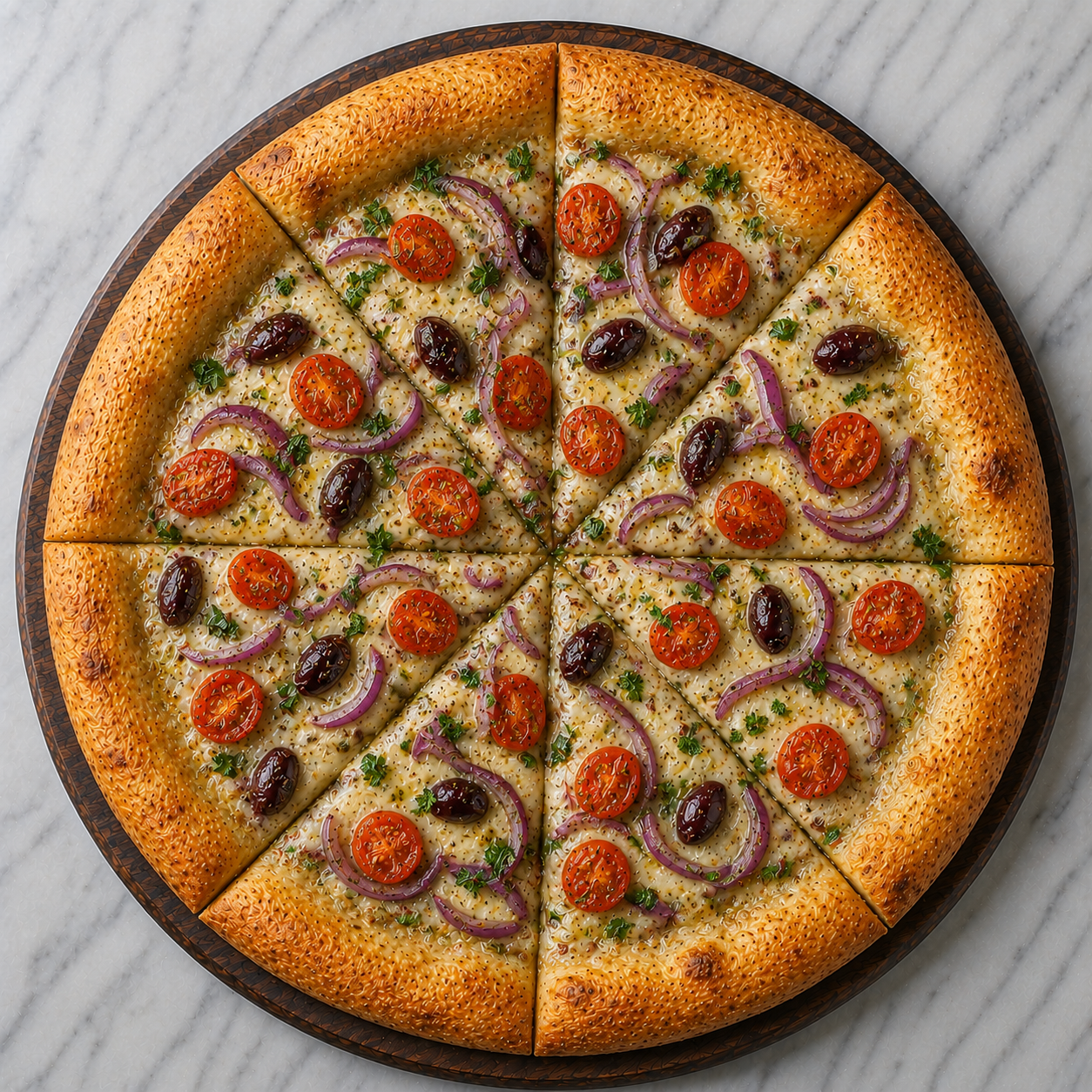 Vegan Greek Pizza.