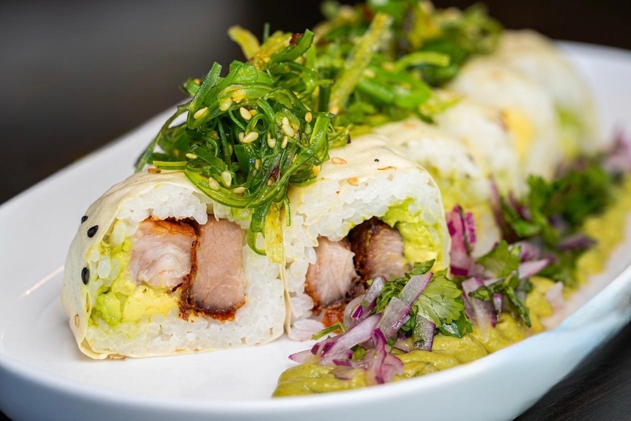 Asian Pork Belly Acevichado Roll.