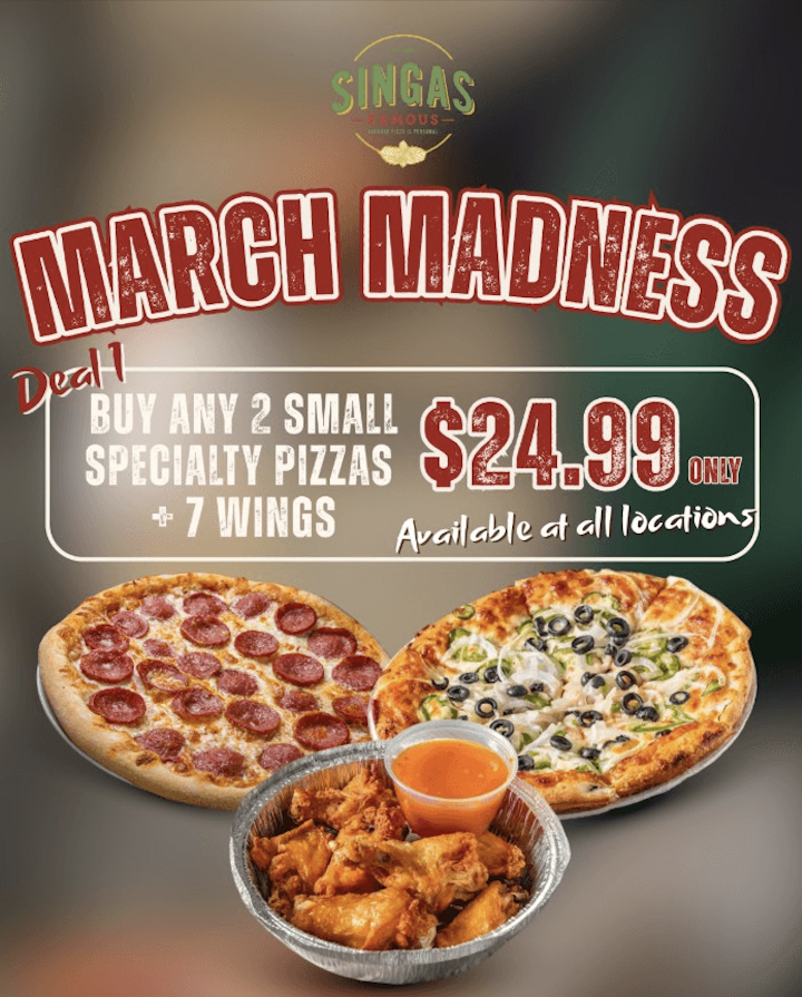 Any 2 Small Specialty Pizzas & 7 Wings.